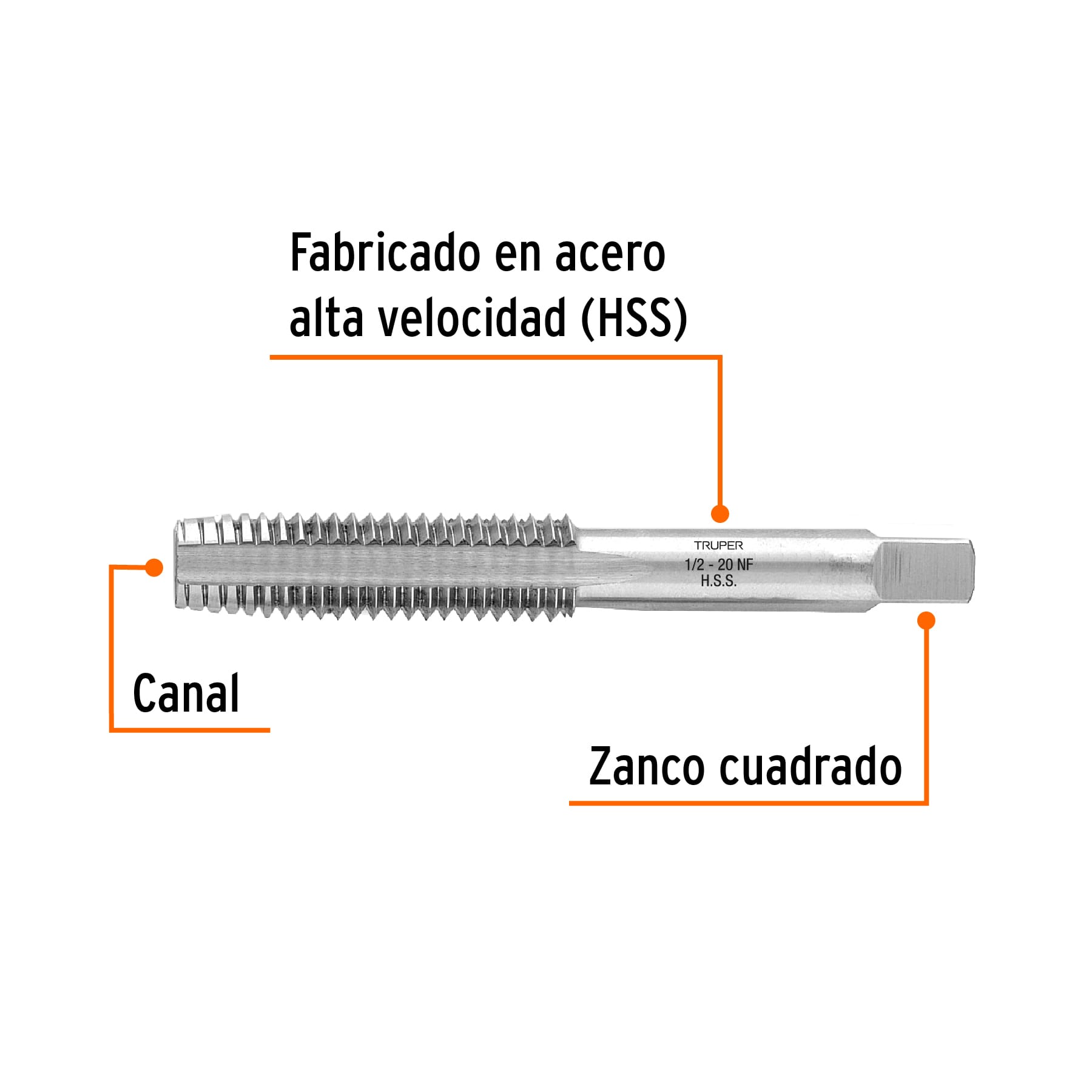 Machuelo semicónico 1/2" x 20 cuerda fina, TRUPER