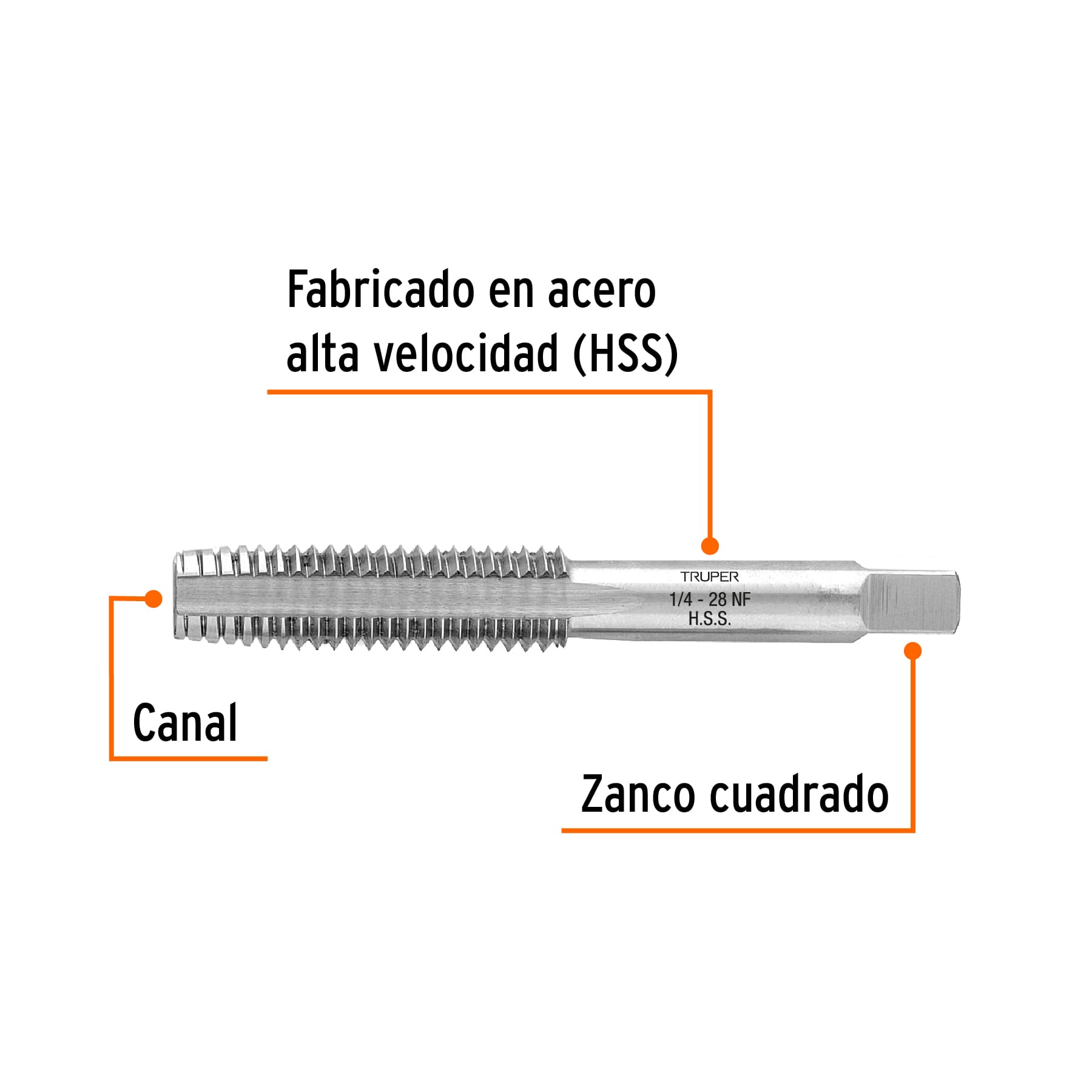 Machuelo semicónico 1/4" x 28 cuerda fina, TRUPER