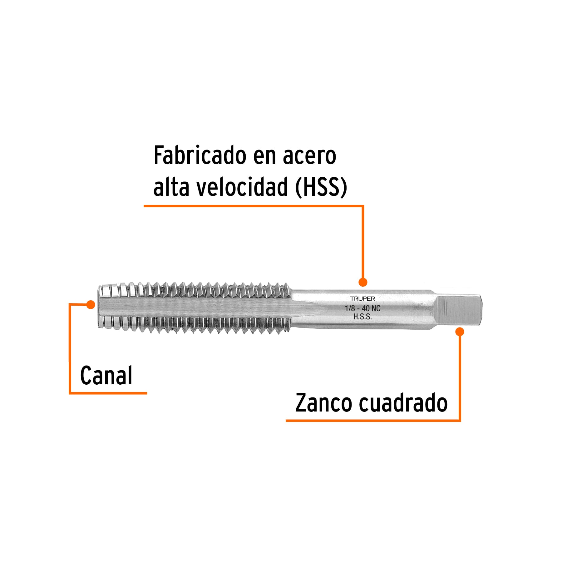 Machuelo semicónico 1/8" x 40 cuerda gruesa, TRUPER