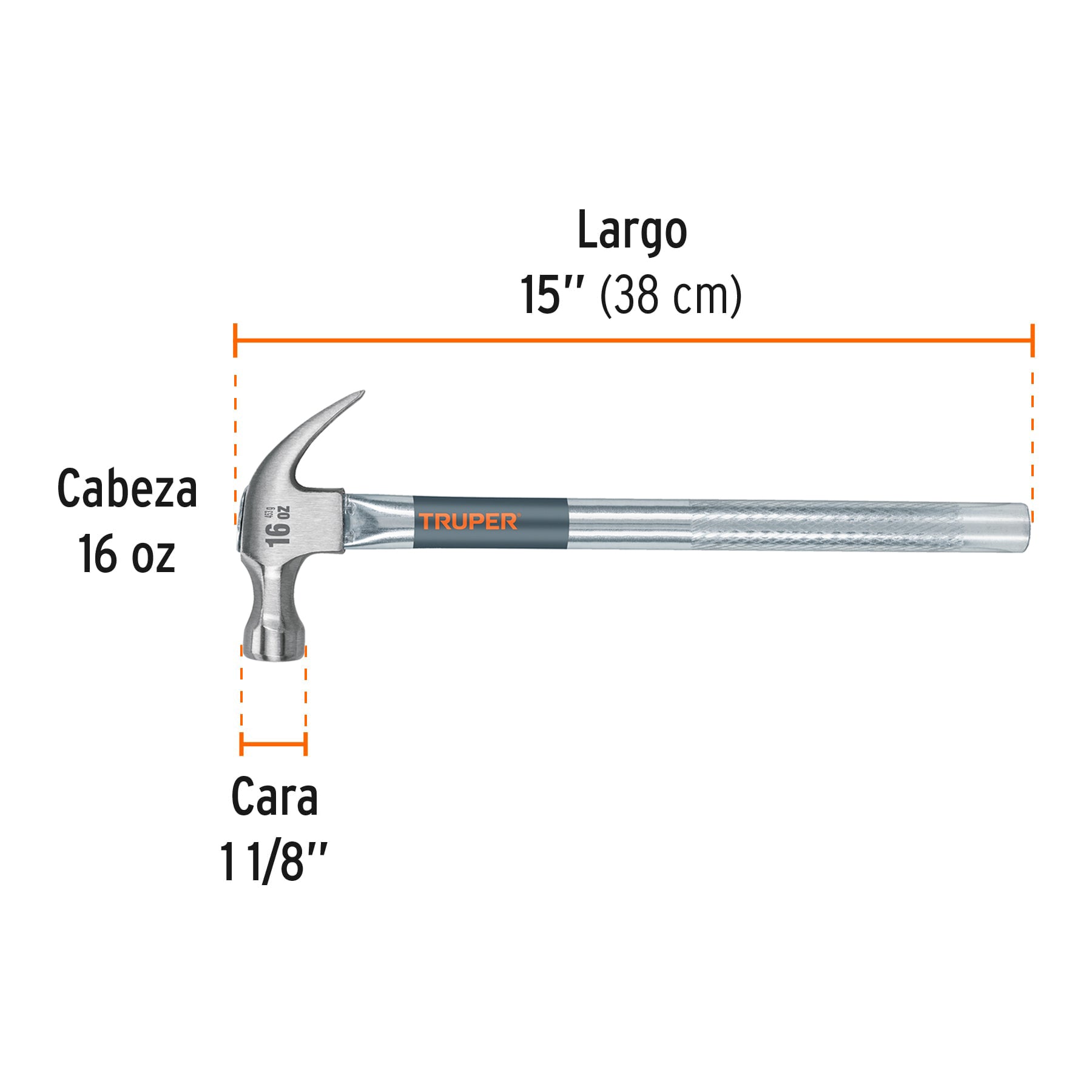 Martillo tubular pulido 16 oz uña curva, TRUPER