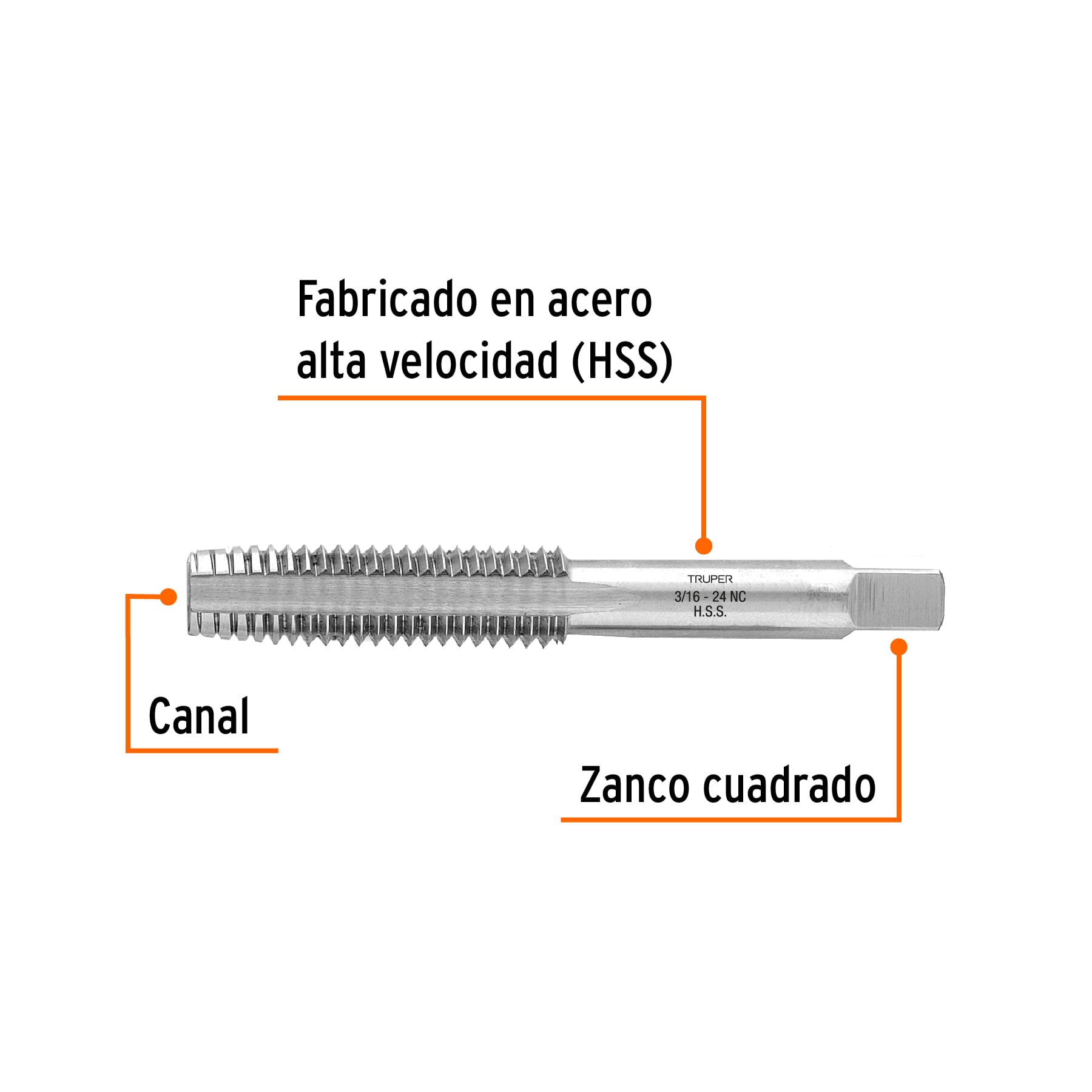 Machuelo semicónico 3/16" x 24 cuerda gruesa, TRUPER