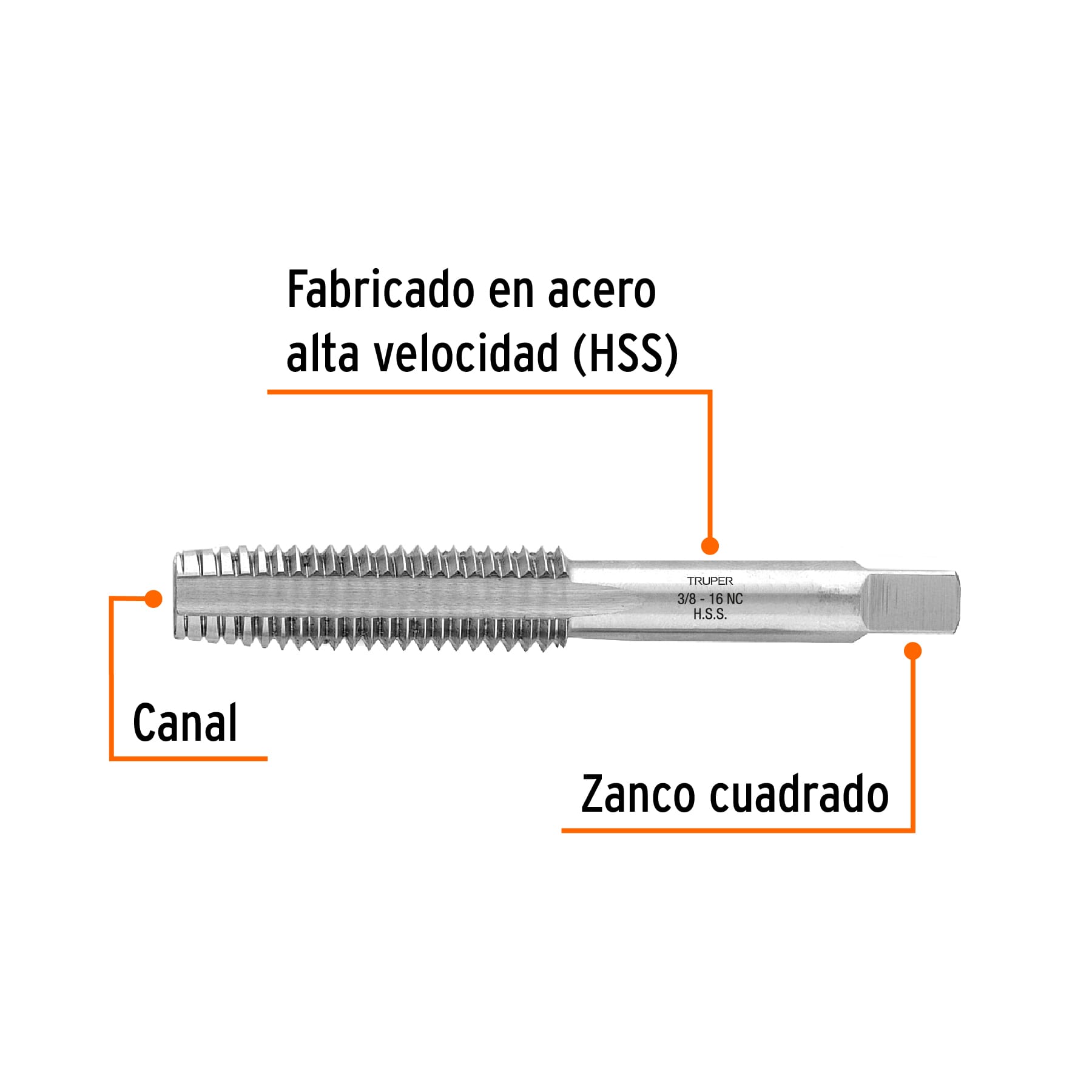 Machuelo semicónico 3/8" x 16 cuerda gruesa, TRUPER