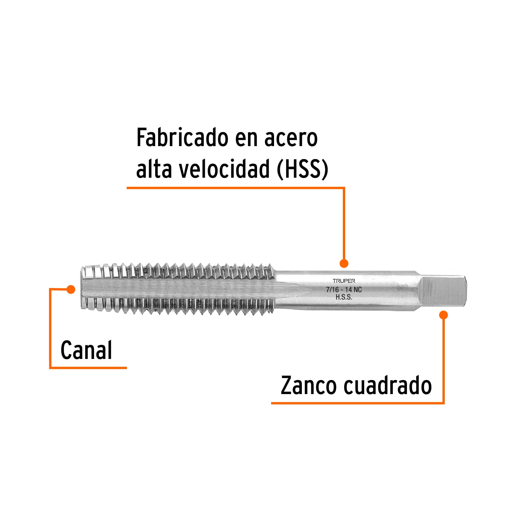 Machuelo semicónico 7/16" x 14 cuerda gruesa, TRUPER