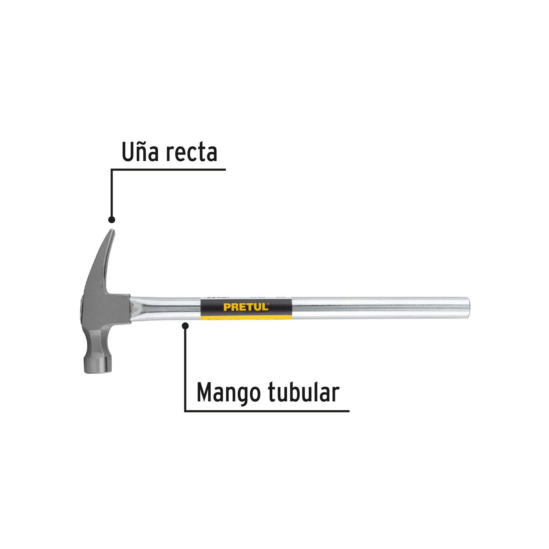 Martillo uña recta 20 oz, mango tubular, PRETUL