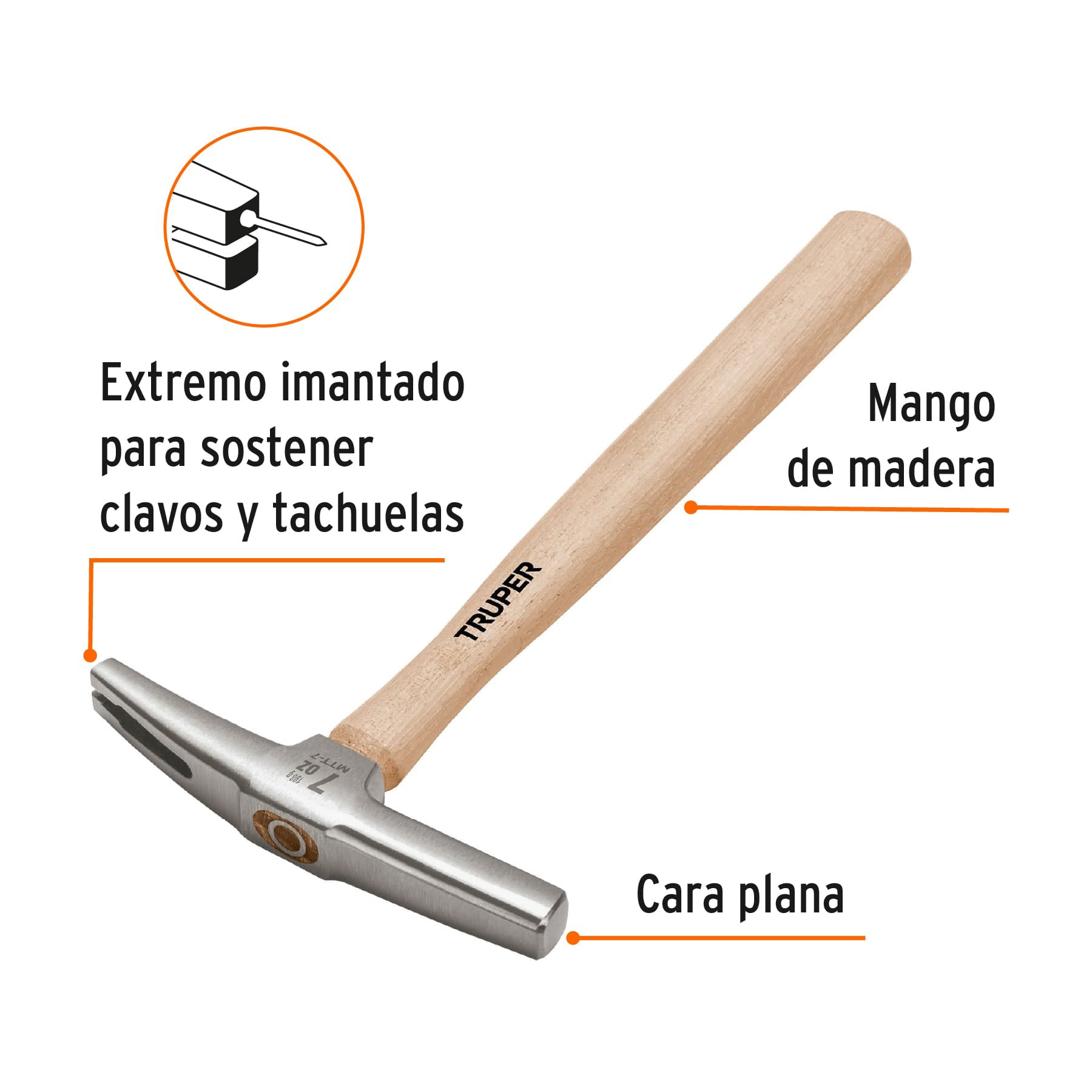 Martillo 7 oz tapicero, mango 12", TRUPER