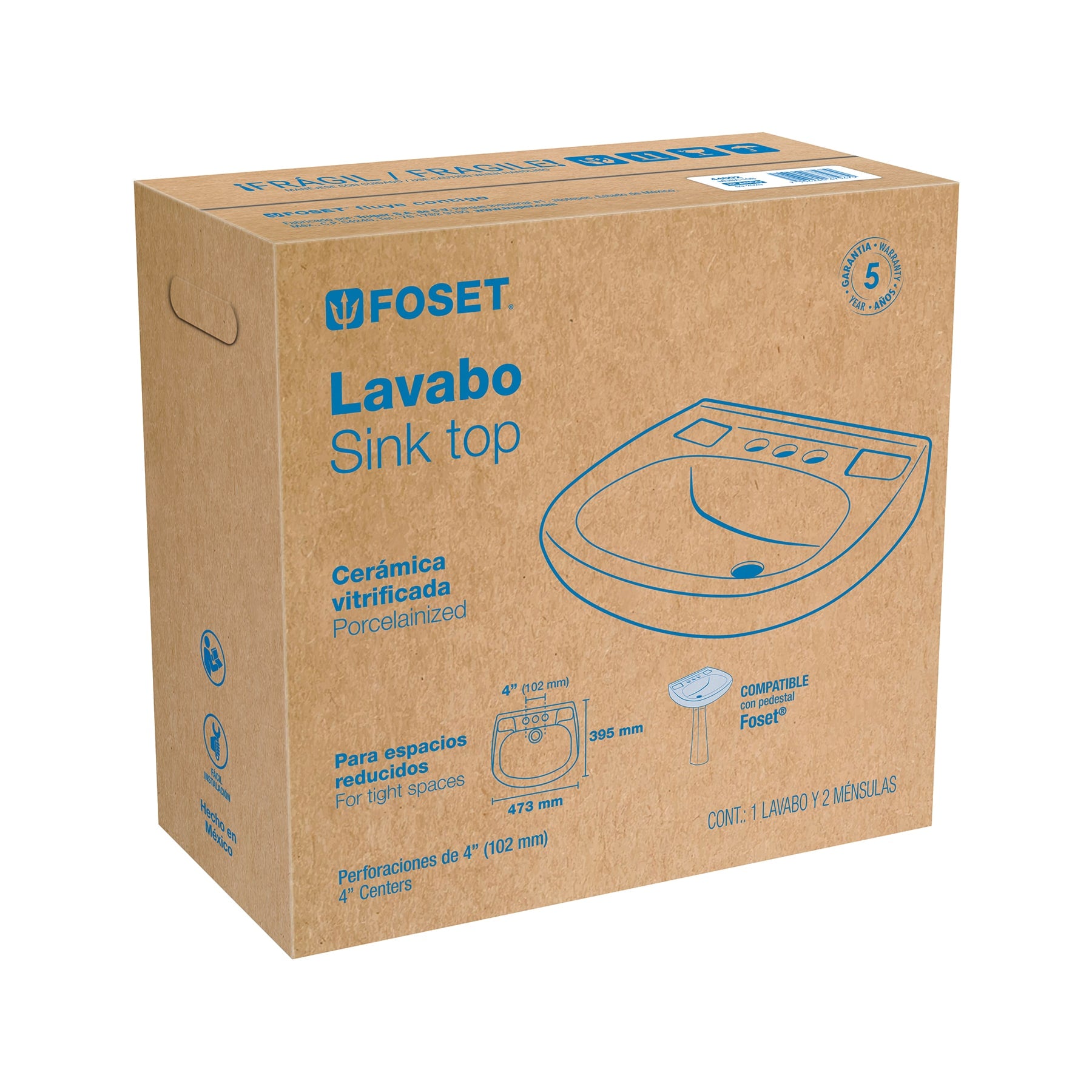 Lavabo de porcelana con rebosadero, blanco, FOSET