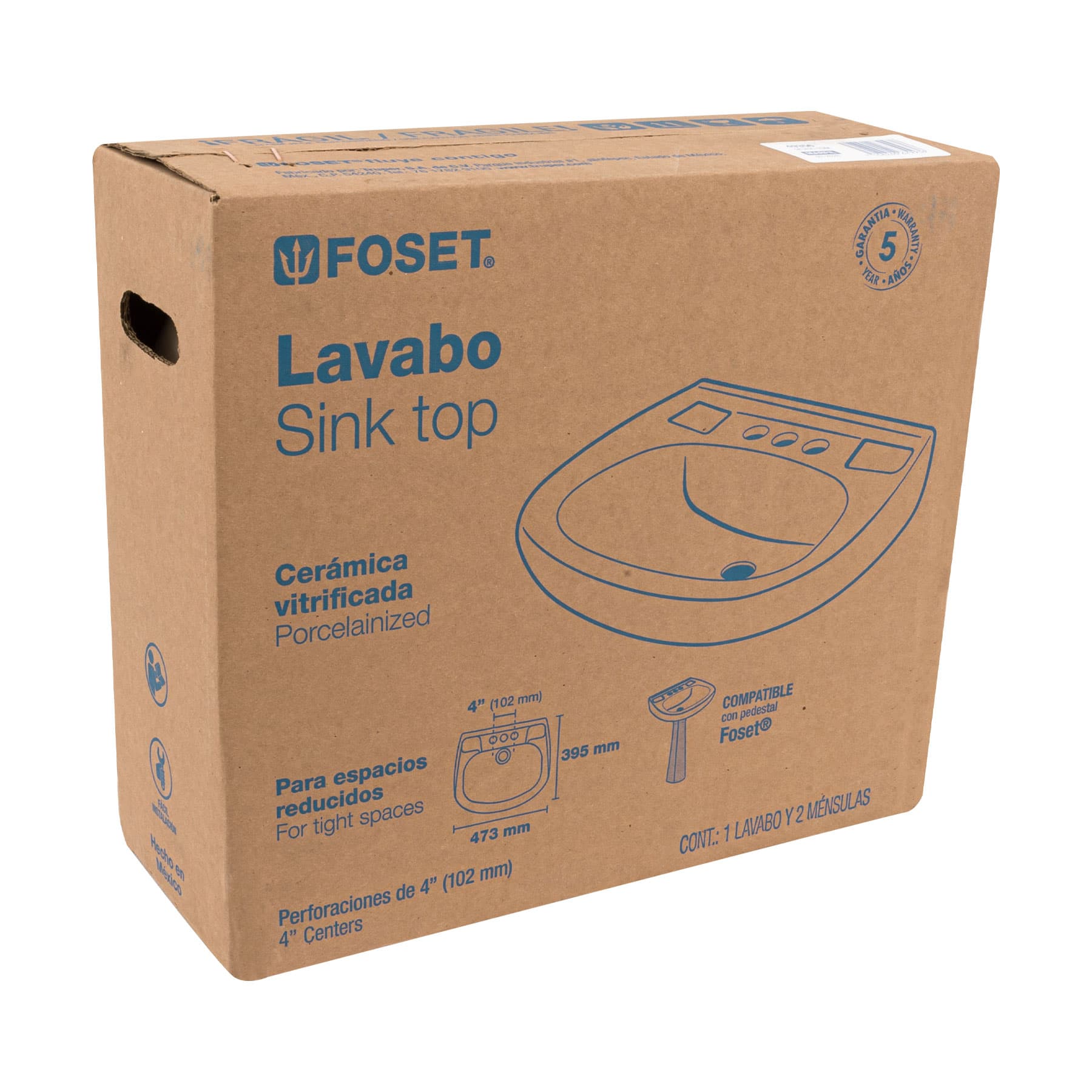 Lavabo de porcelana con rebosadero, marfil, FOSET