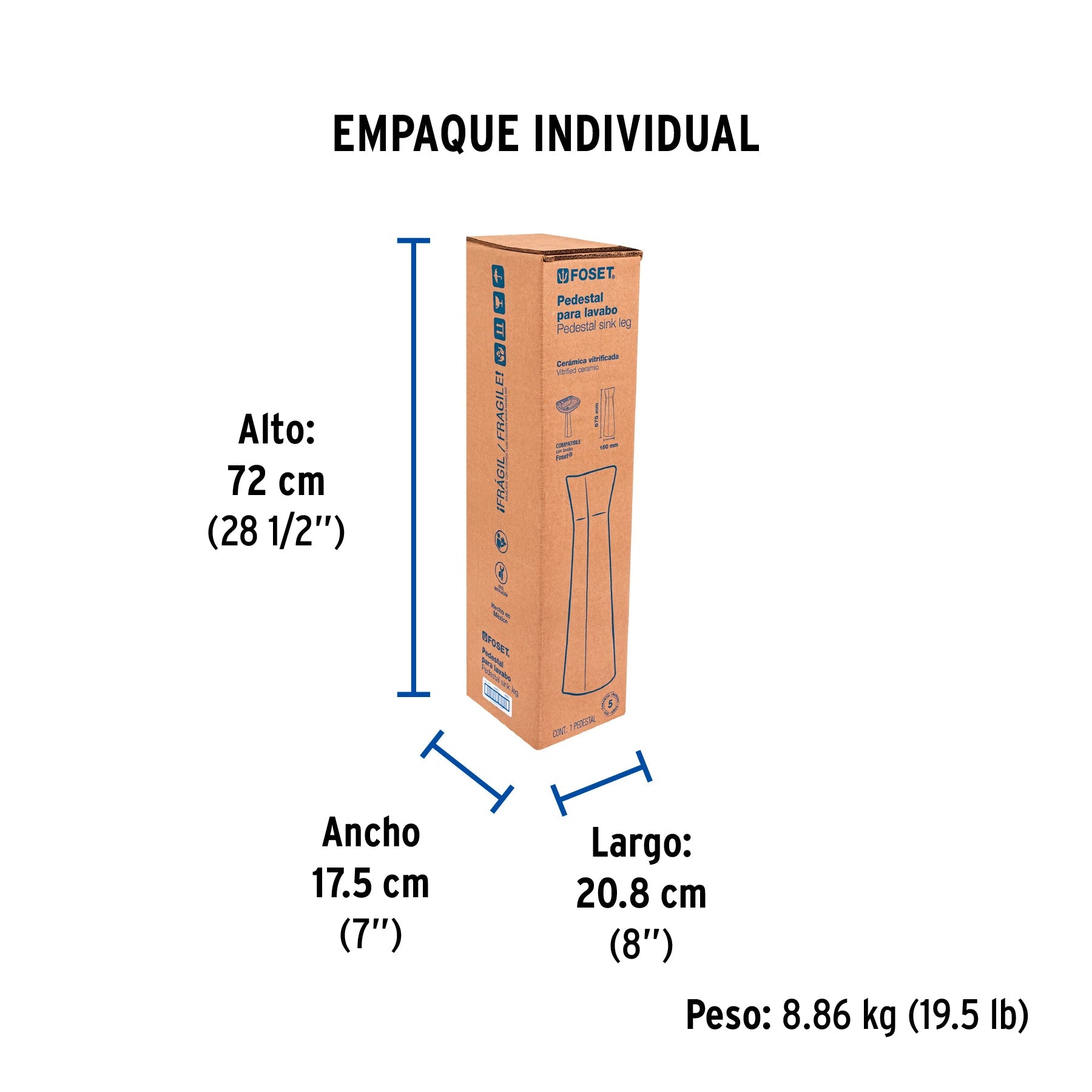 Pedestal de porcelana para lavabo, marfil, FOSET - Empaque