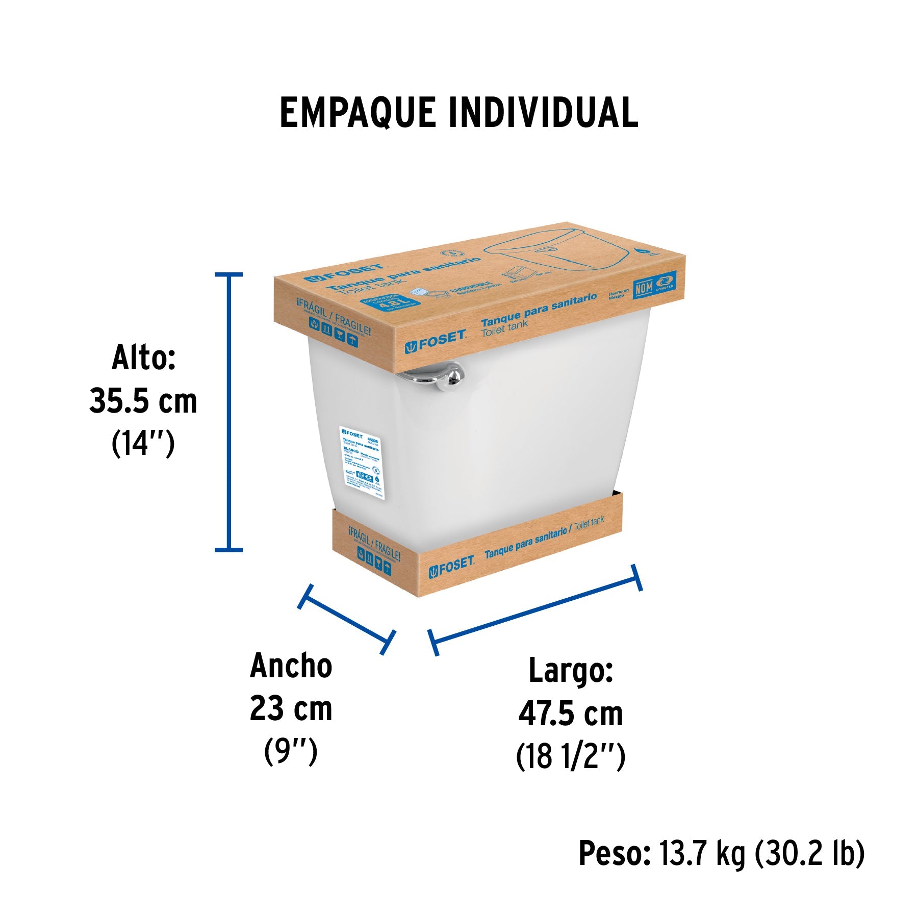 Tanque bajo de porcelana con accesorios, blanco, FOSET - Empaque
