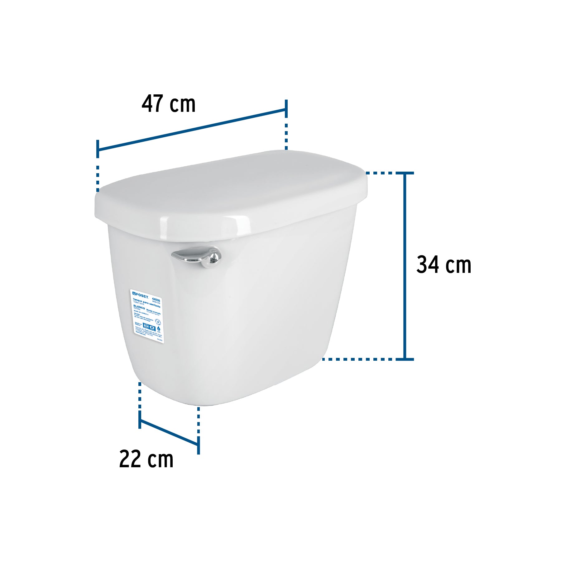Tanque bajo de porcelana con accesorios, blanco, FOSET