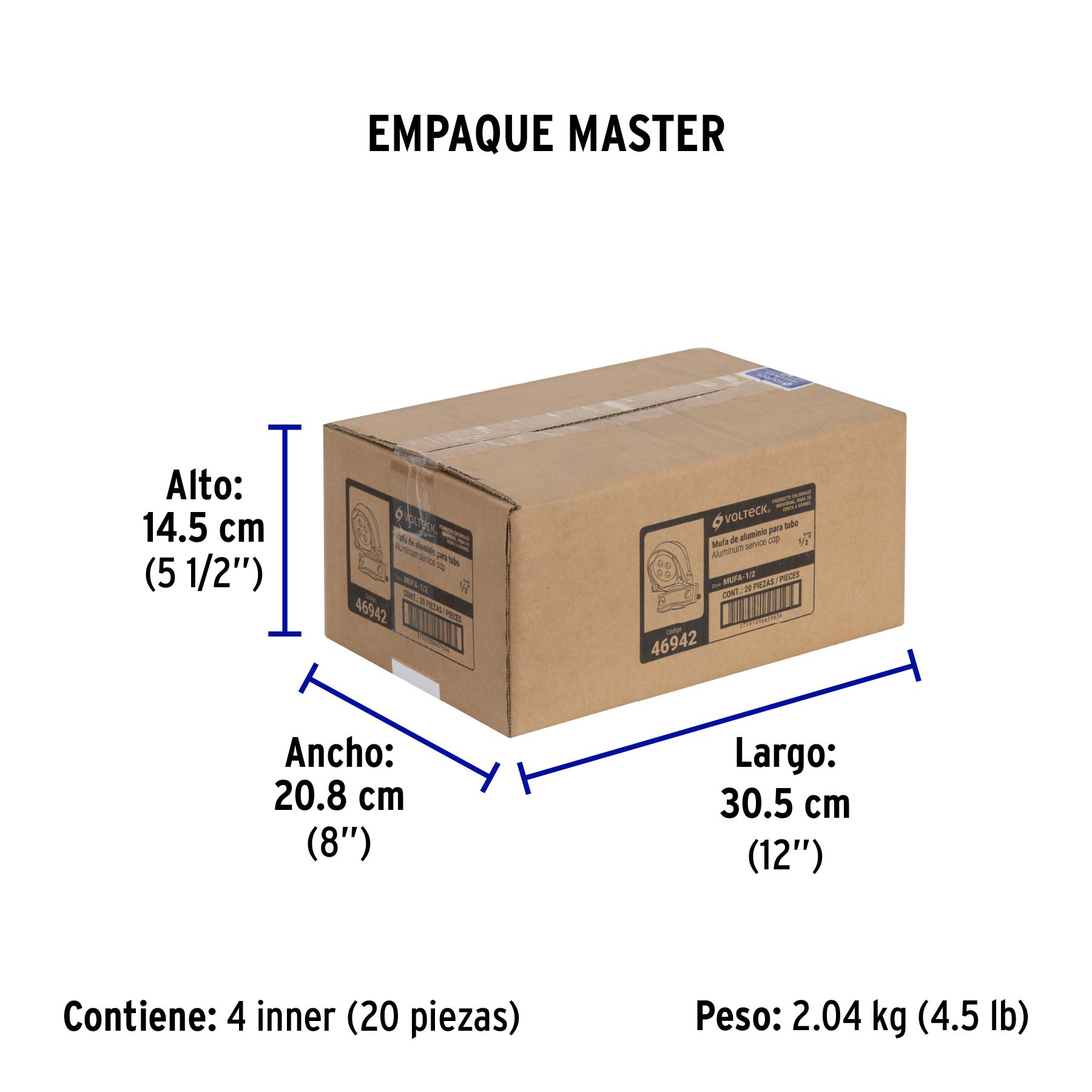 Mufa con abrazadera para tubo 1/2", VOLTECK - Empaque