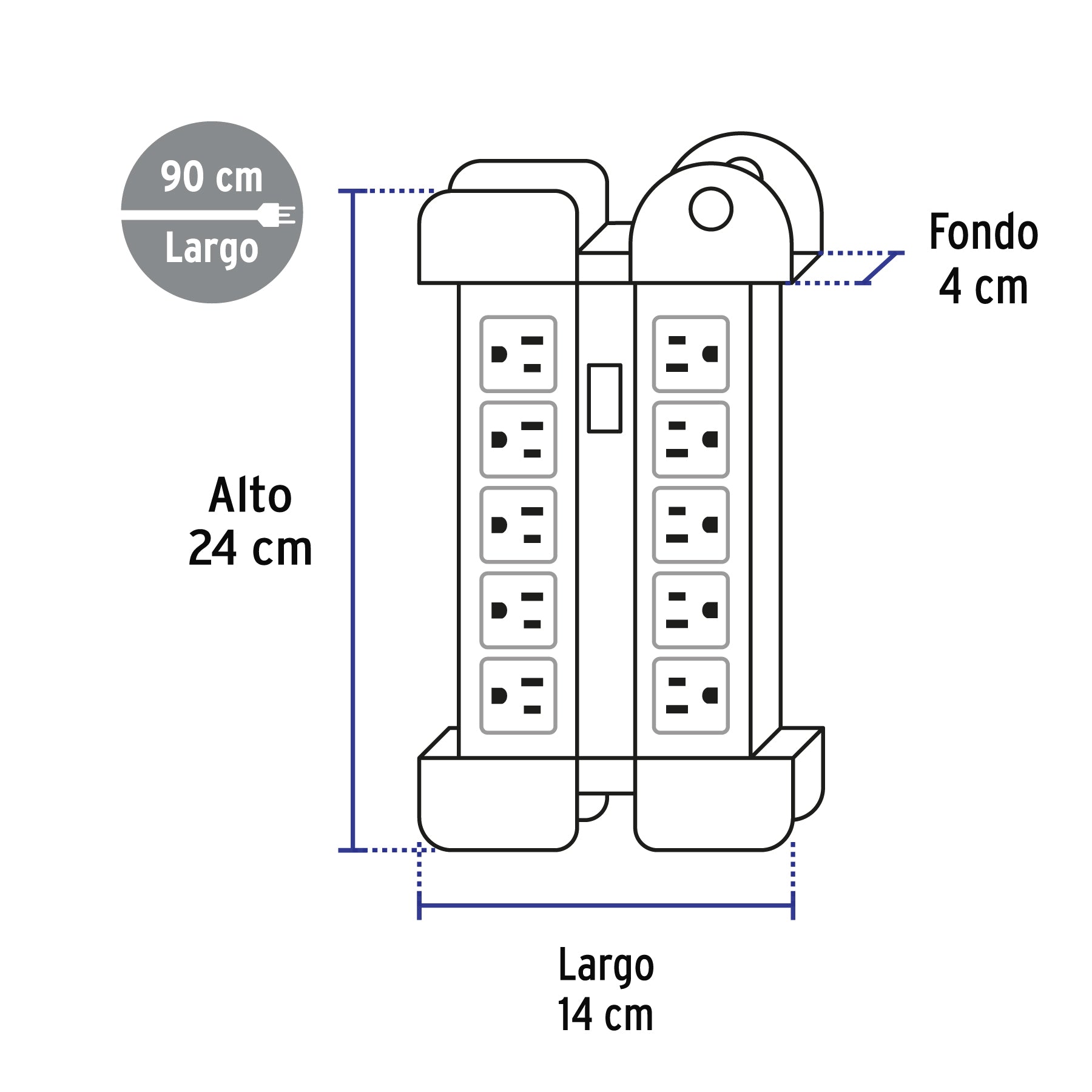 Multicontacto 14 AWG industrial supresor picos 10 entradas