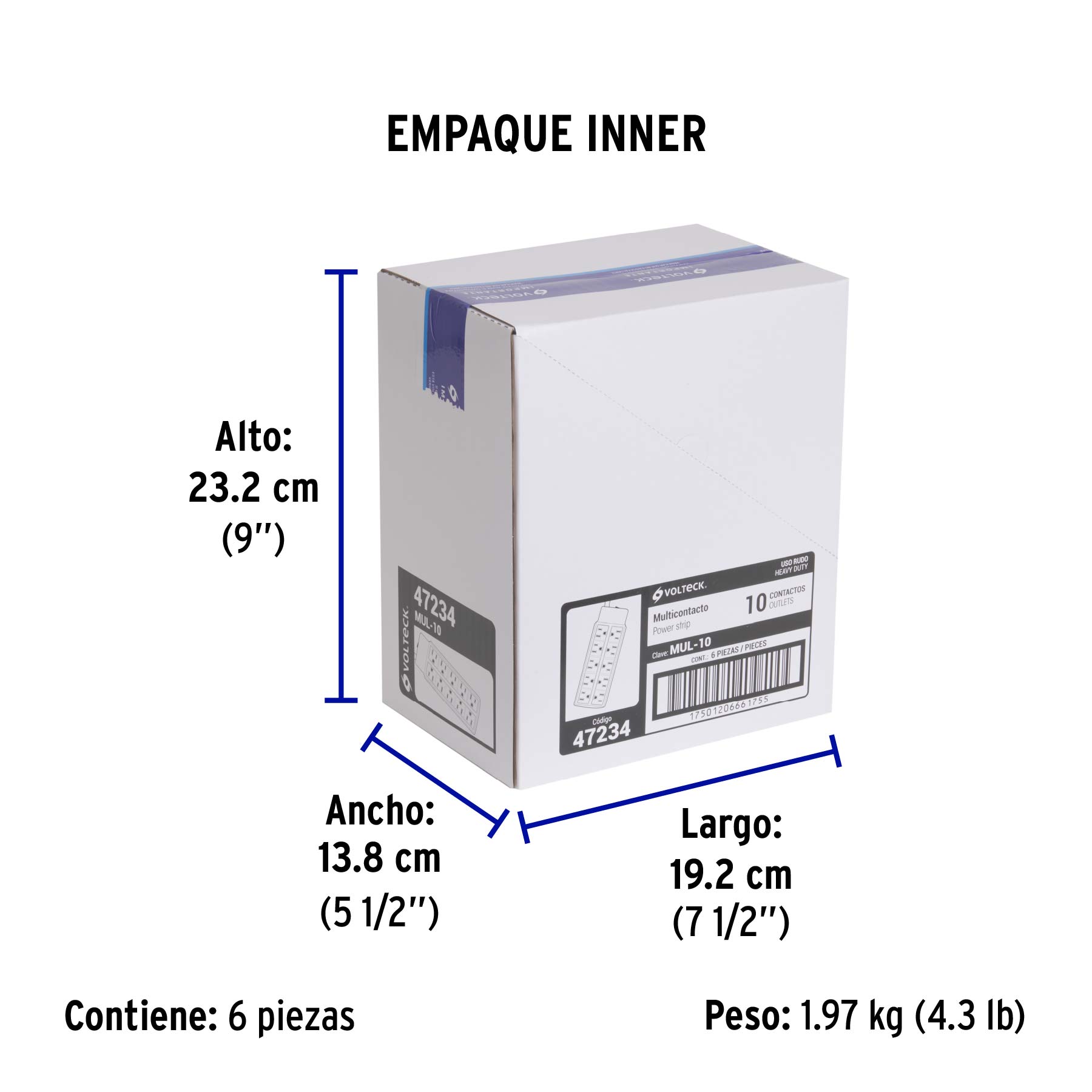 Multicontacto 14 AWG uso rudo con 10 entradas, VOLTECK - Empaque