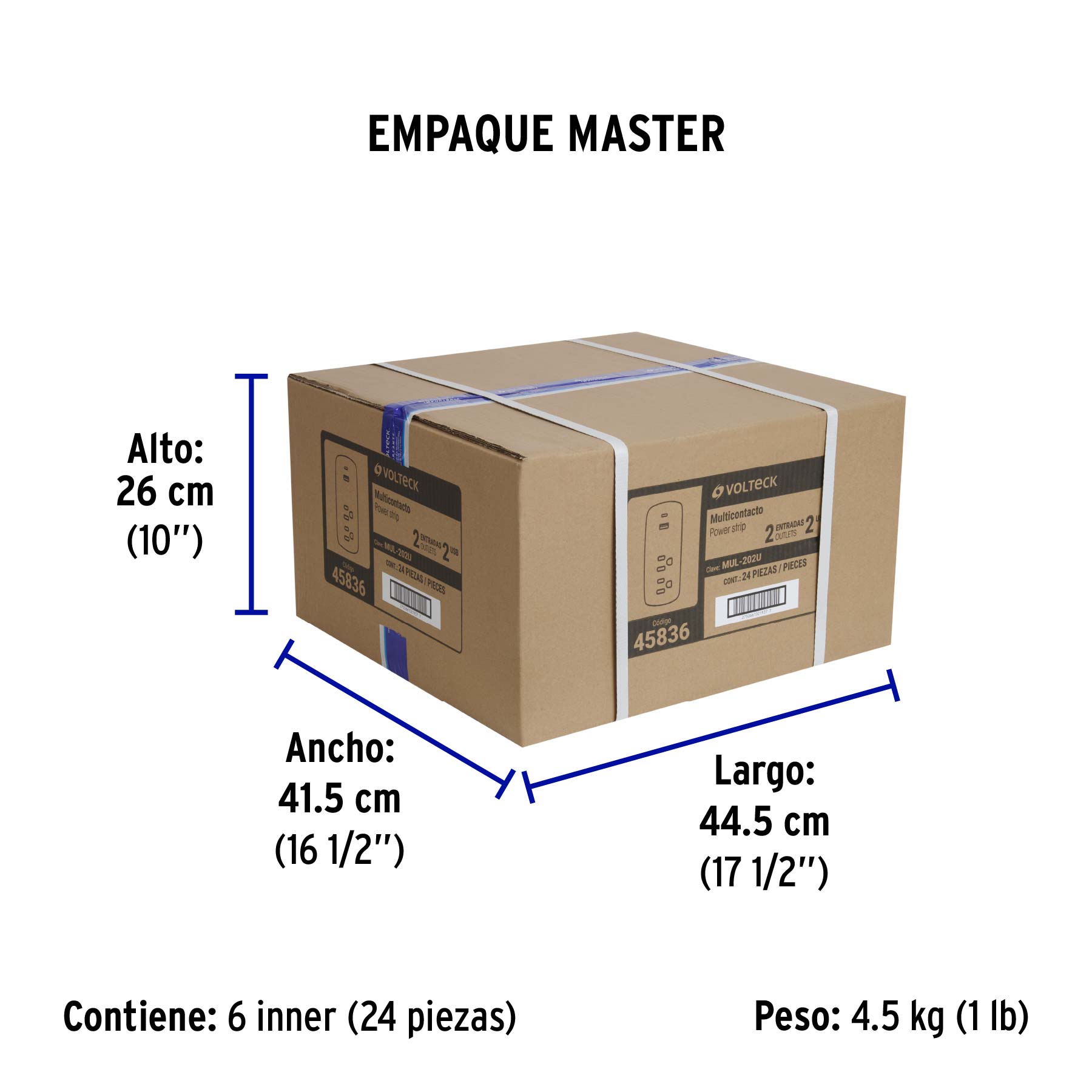 Multicontacto de pared, 2 contactos y 2 USB A+C, VOLTECK - Empaque