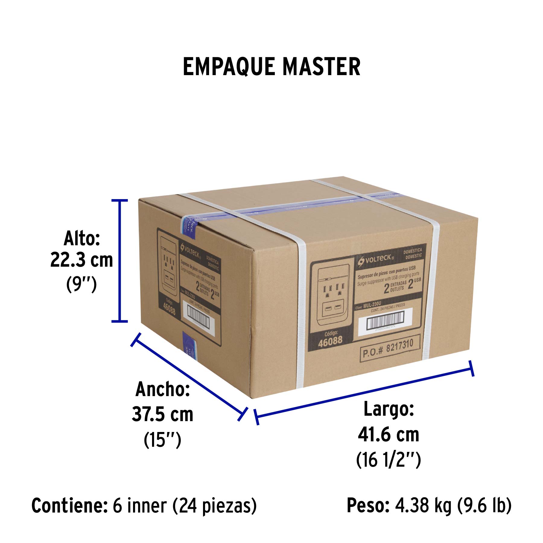 Multicontacto, 2 entradas y 2 entradas USB, 2 polos + tierra - Empaque