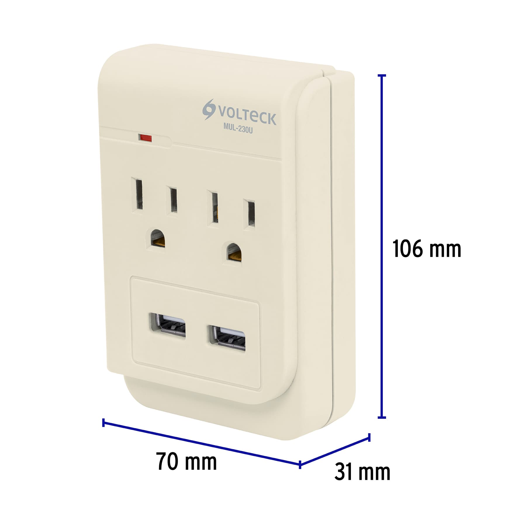 Multicontacto, 2 entradas y 2 entradas USB, 2 polos + tierra