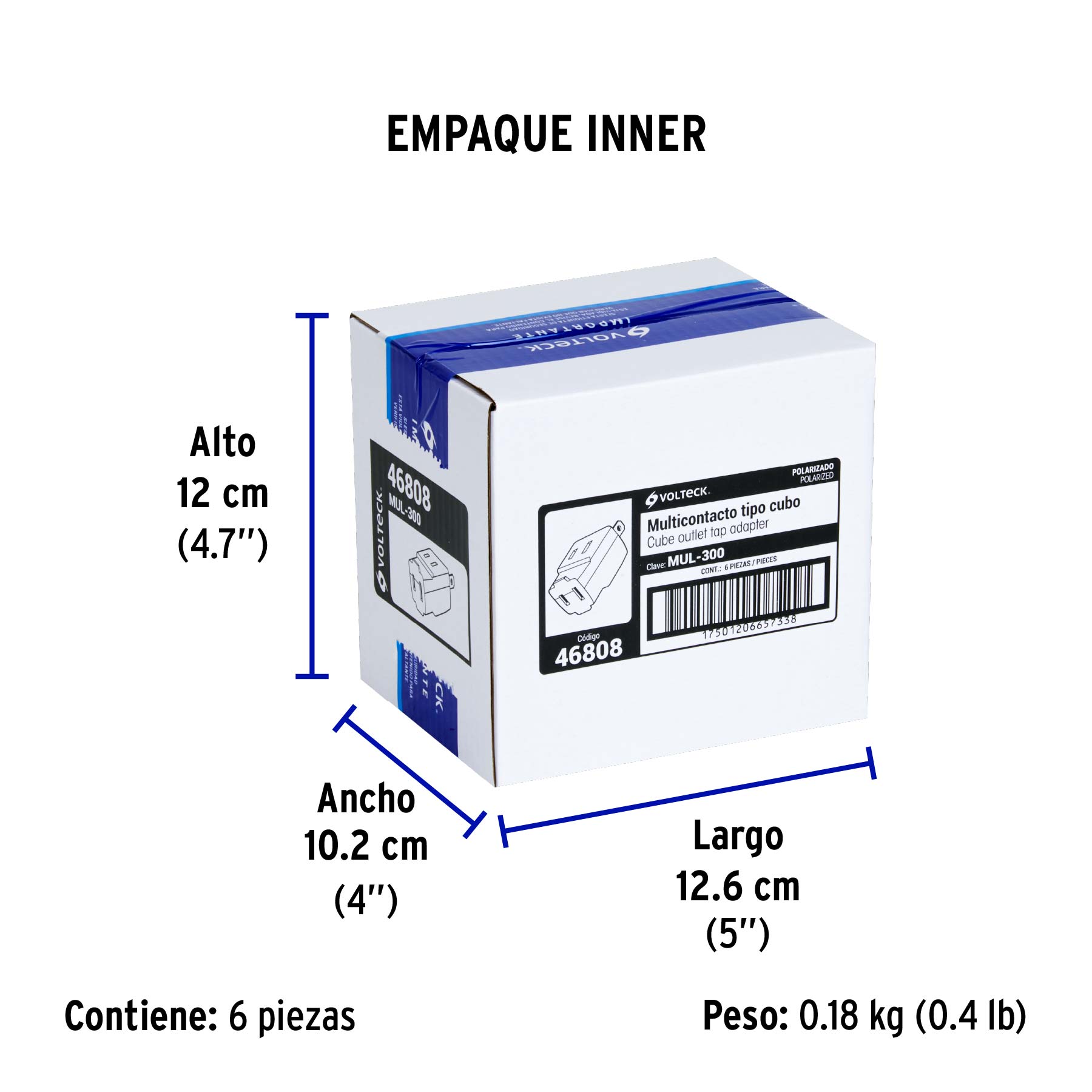 Multicontacto triple, tipo cubo, VOLTECK - Empaque