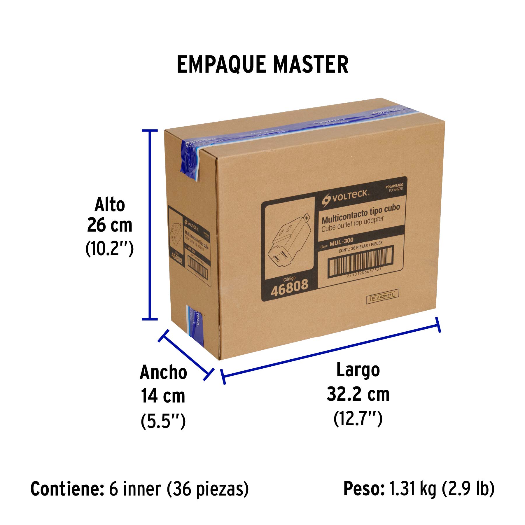 Multicontacto triple, tipo cubo, VOLTECK - Empaque