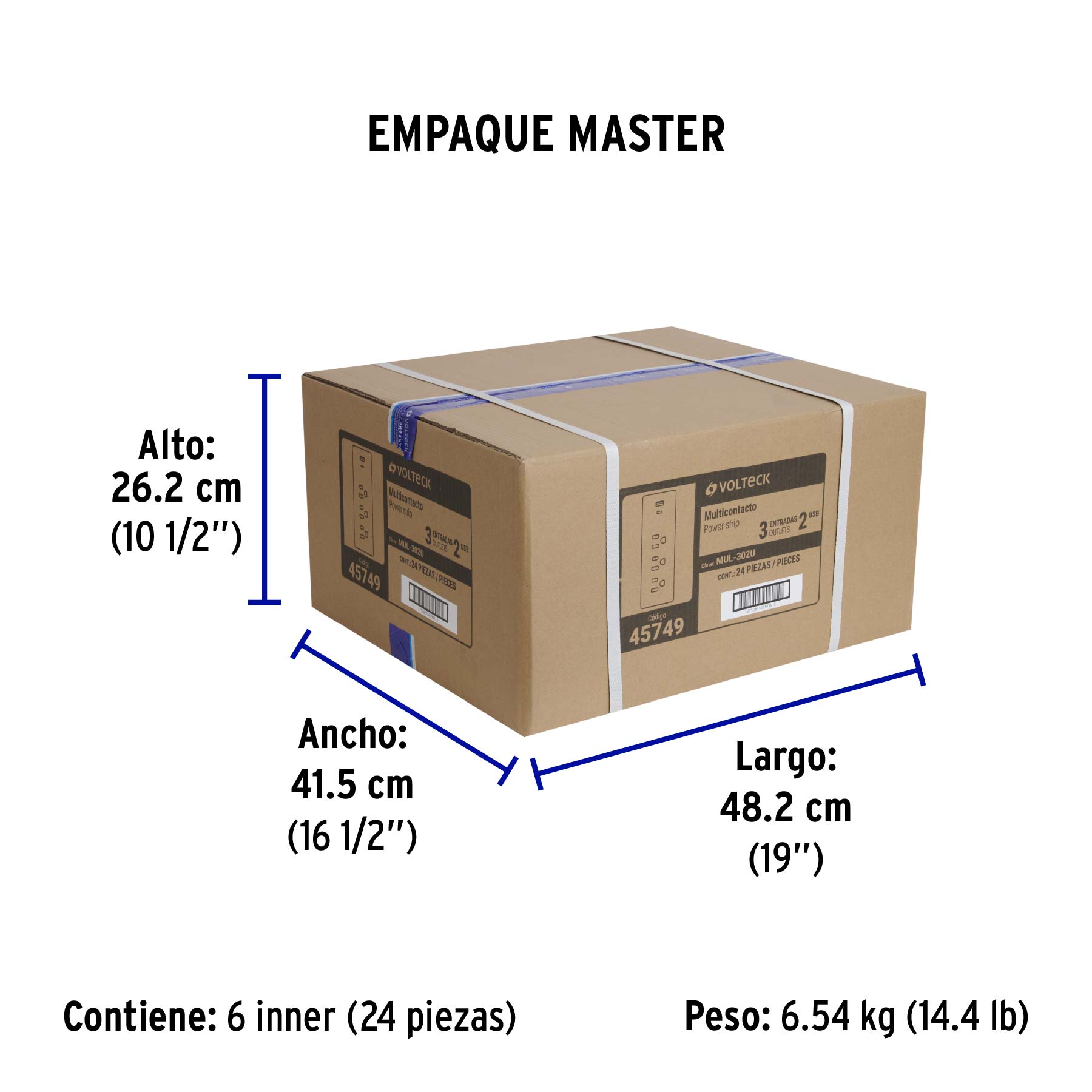 Multicontacto de pared, 3 contactos y 2 USB A+C, VOLTECK - Empaque