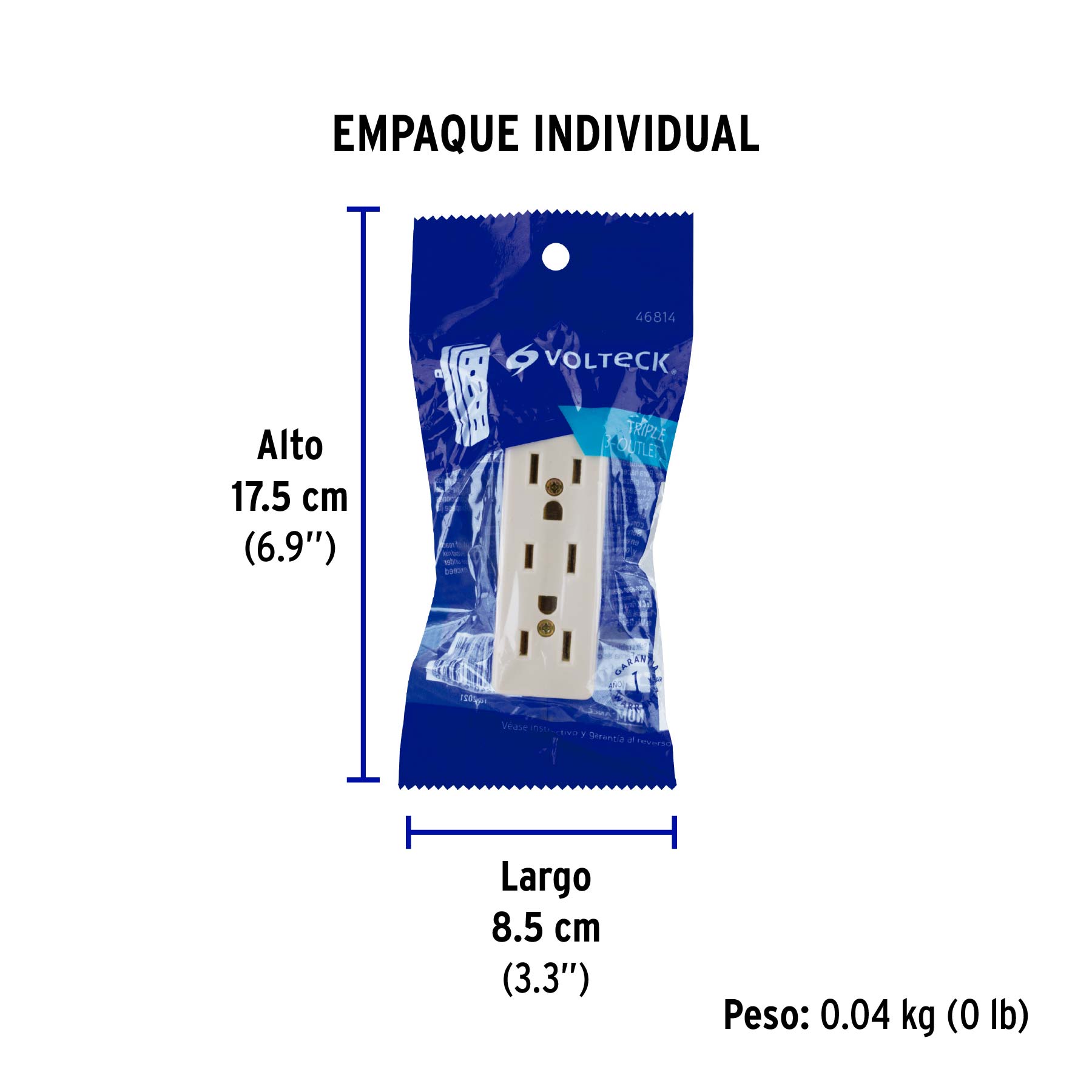 Multicontacto triple, 2 polos + tierra, VOLTECK - Empaque
