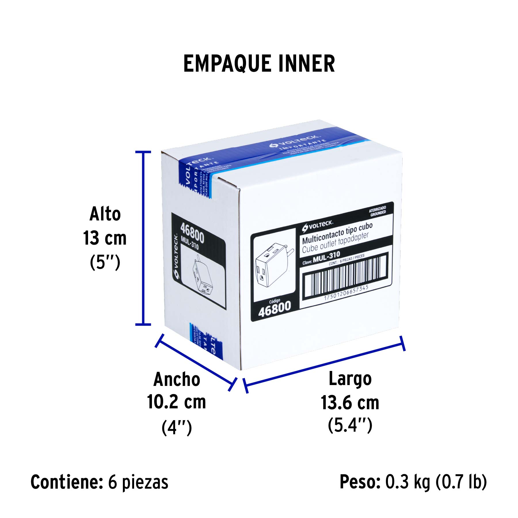 Multicontacto triple aterrizado, tipo cubo, VOLTECK - Empaque