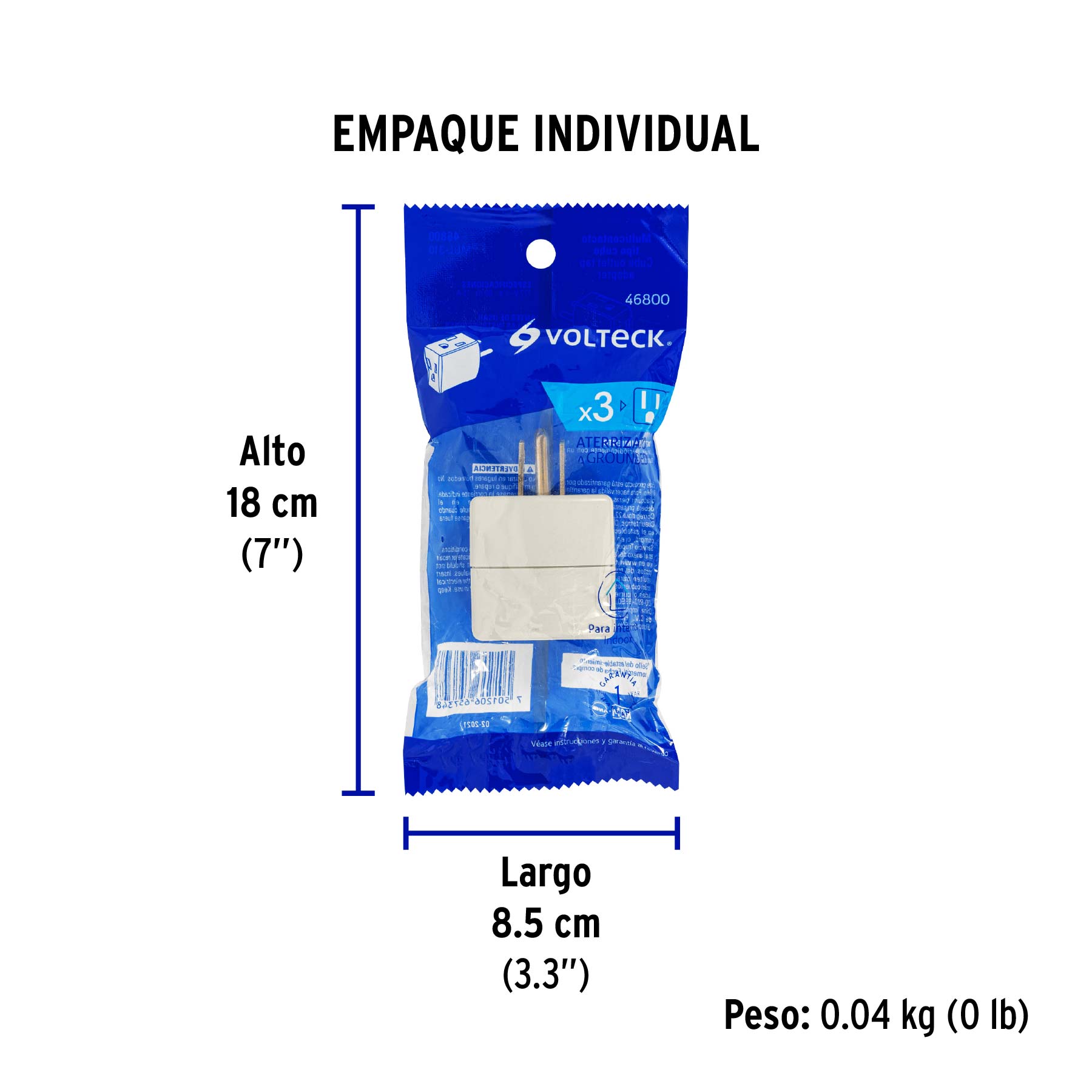 Multicontacto triple aterrizado, tipo cubo, VOLTECK - Empaque