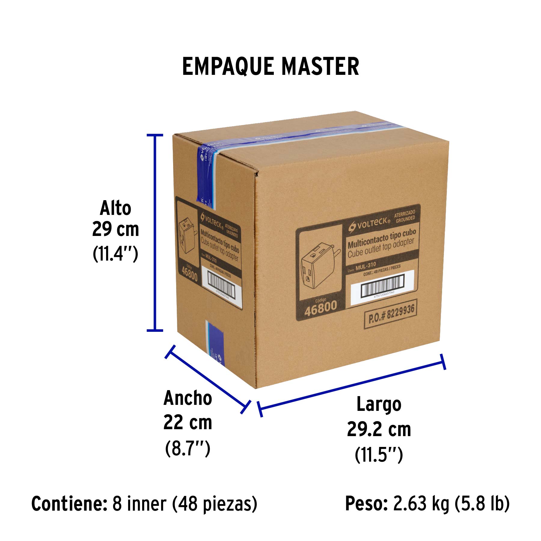 Multicontacto triple aterrizado, tipo cubo, VOLTECK - Empaque