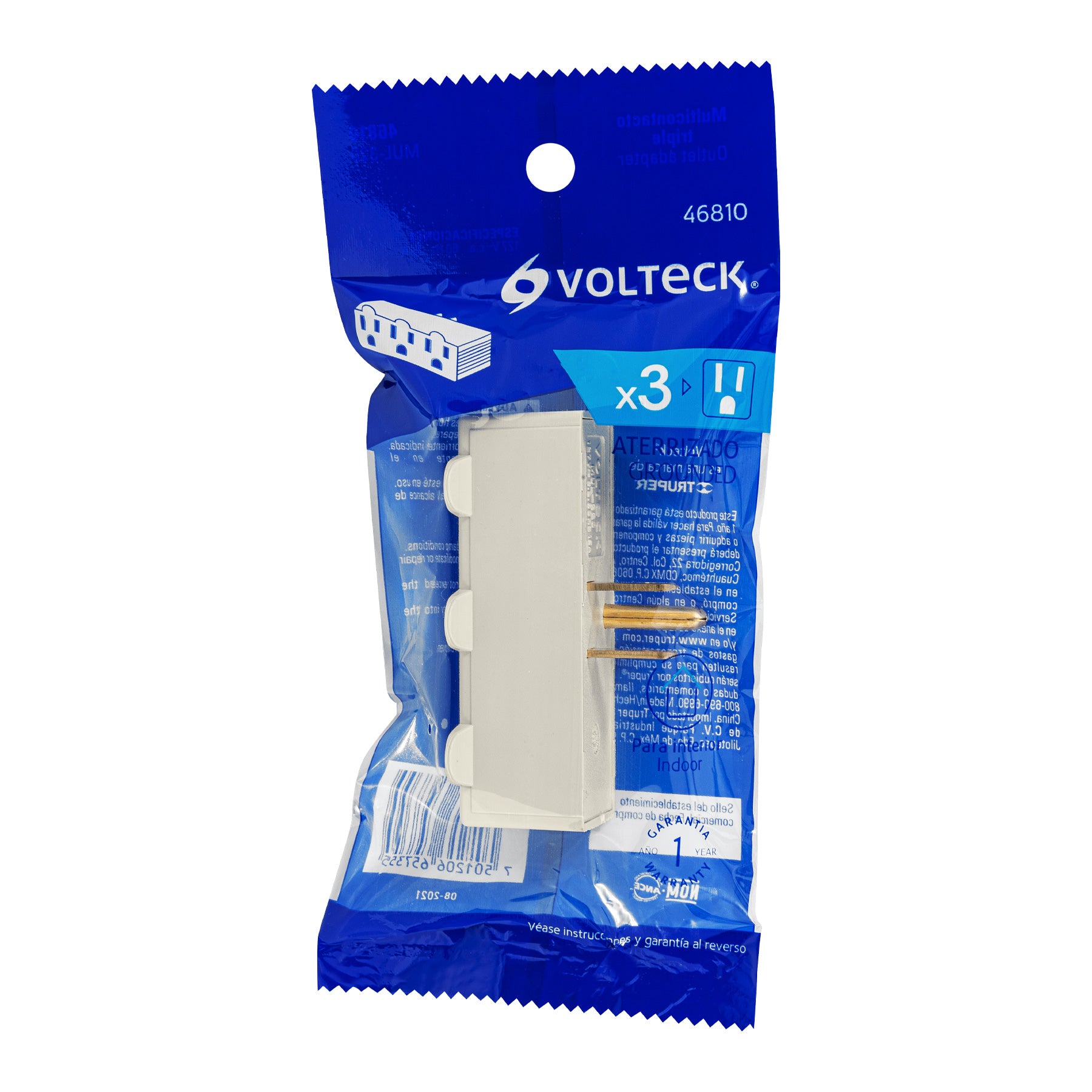Multicontacto triple aterrizado, barra, VOLTECK