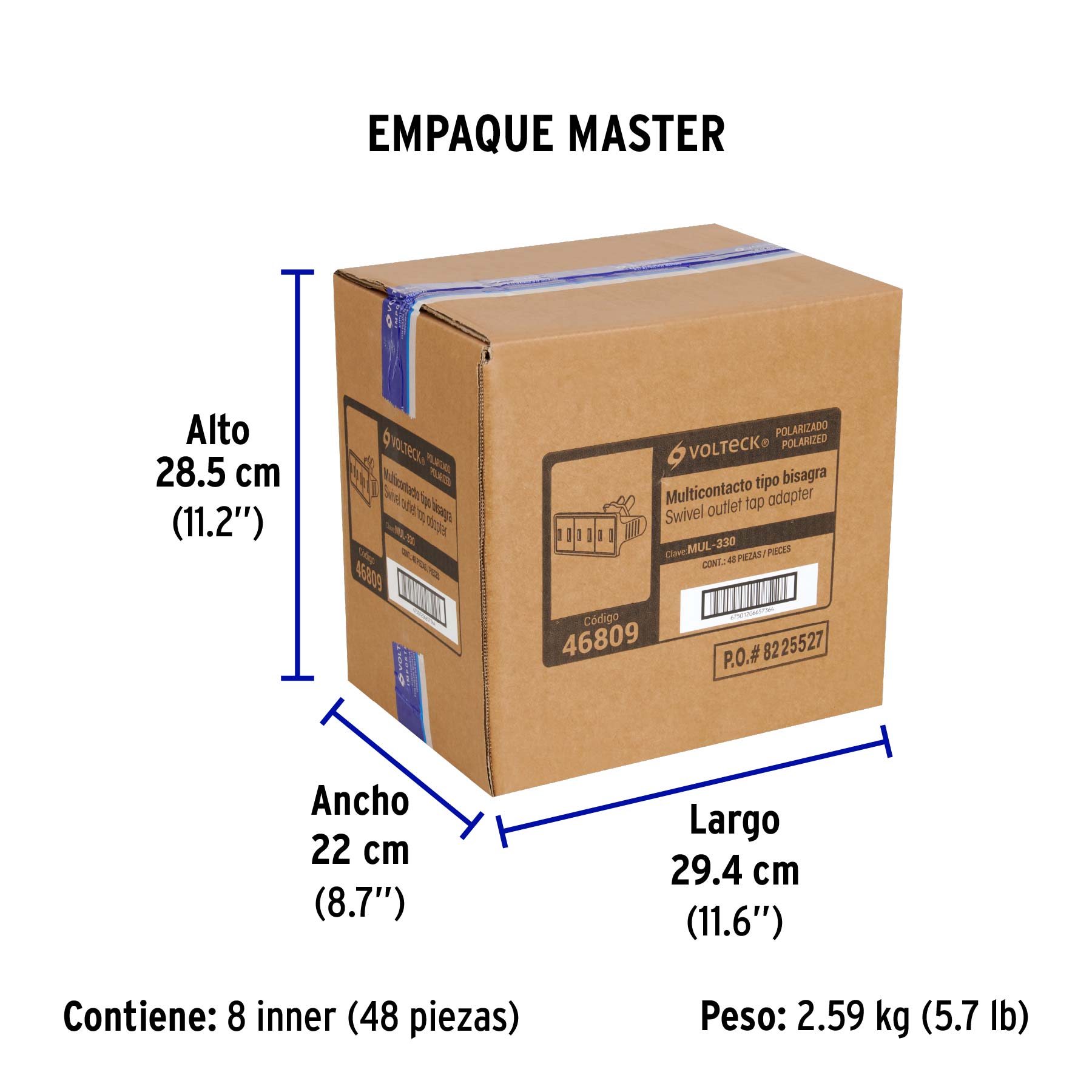 Multicontacto triple, tipo bisagra VOLTECK - Empaque