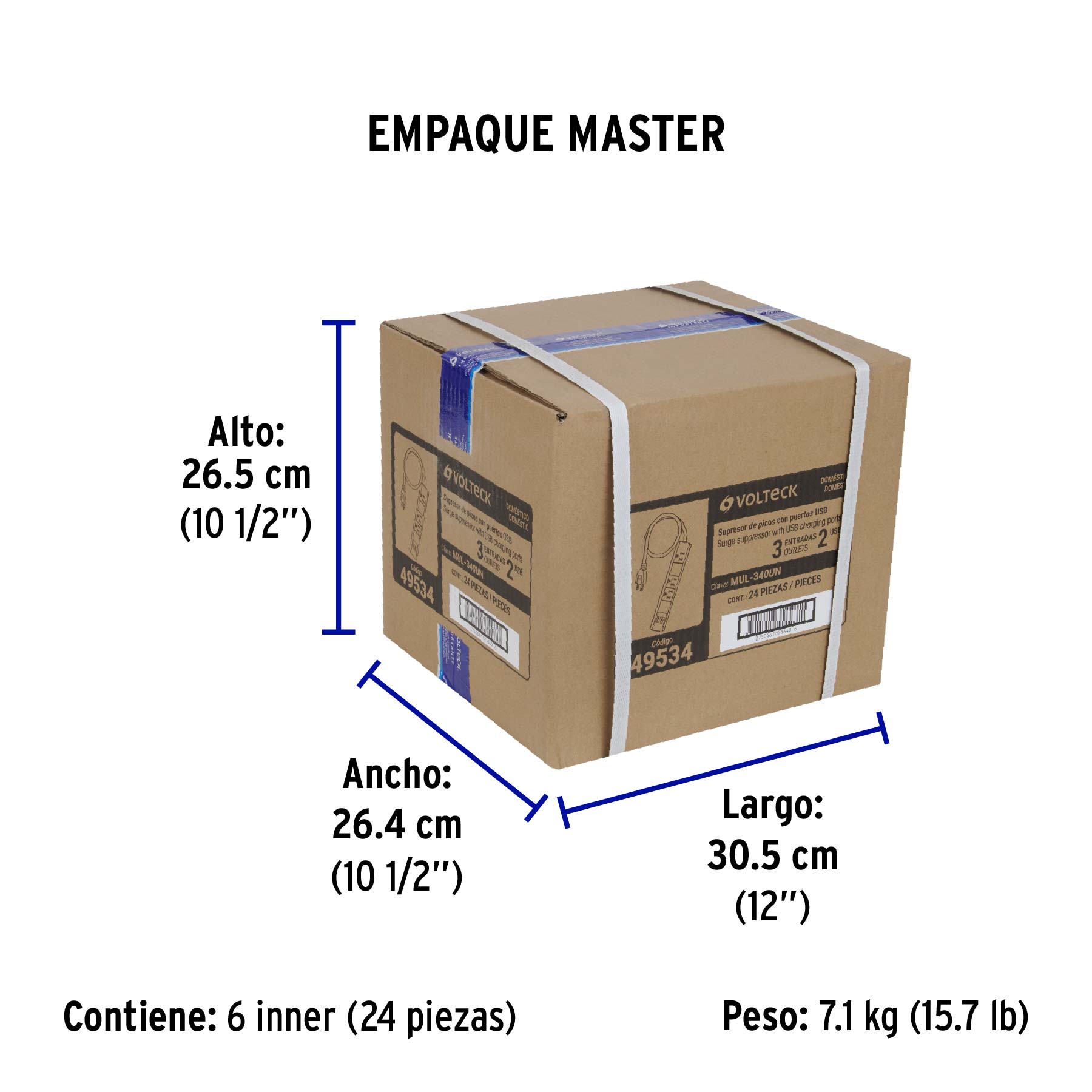 Multicontacto 3 entradas 2 ptos USB sup de picos 300 J negro - Empaque