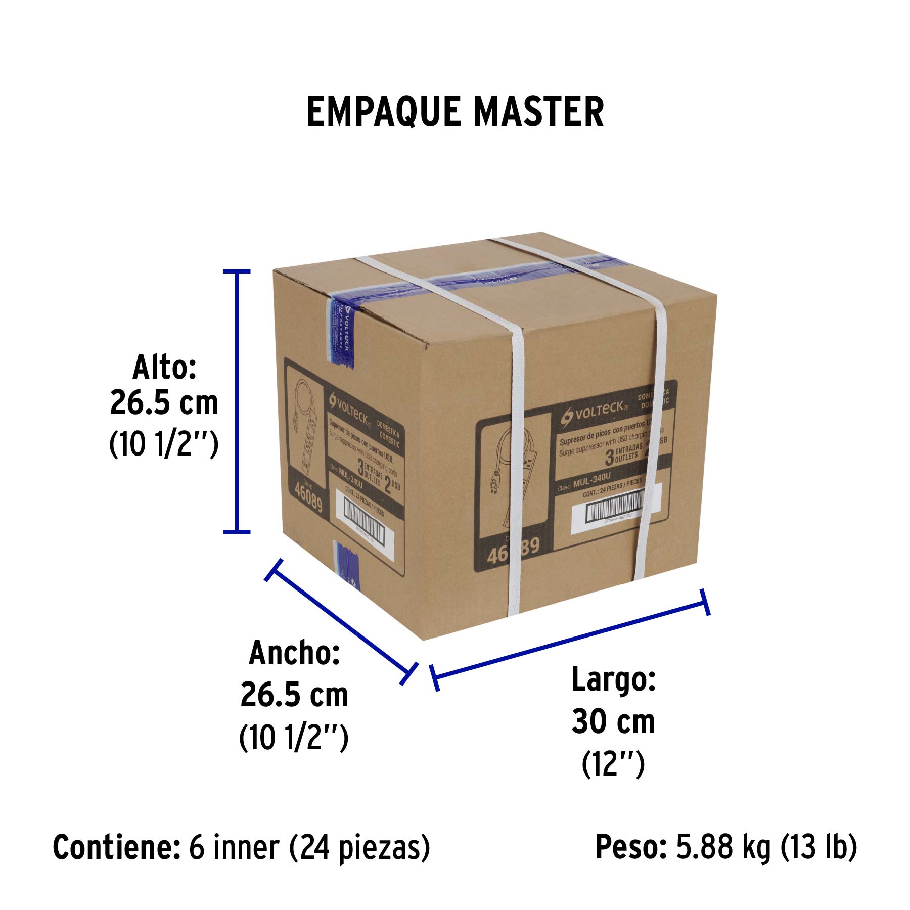 Multicontacto 16 AWG 3 entradas 2 puertos USB supresor 300 J - Empaque