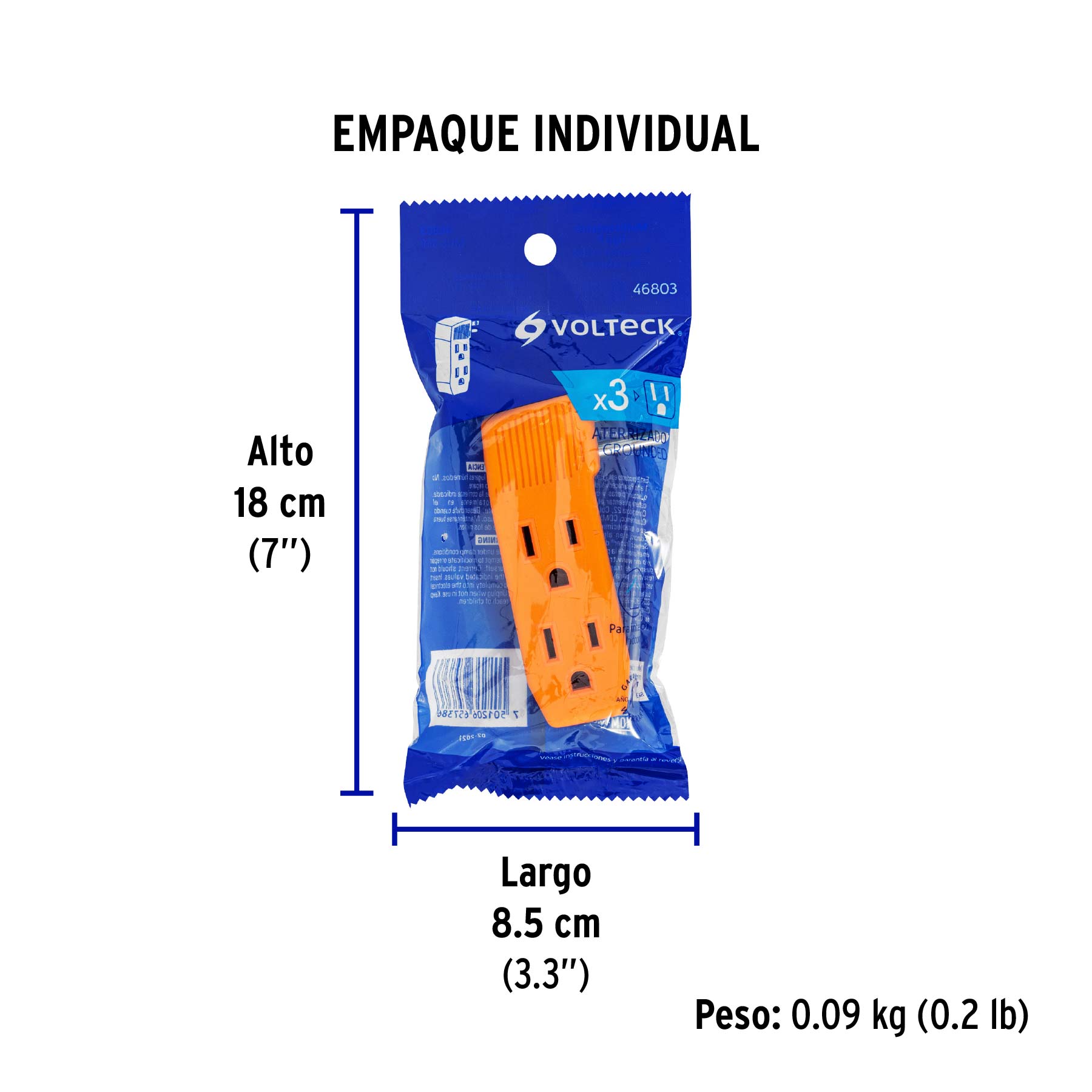 Multicontacto triple aterrizado, tipo "F" reforzado, VOLTECK - Empaque