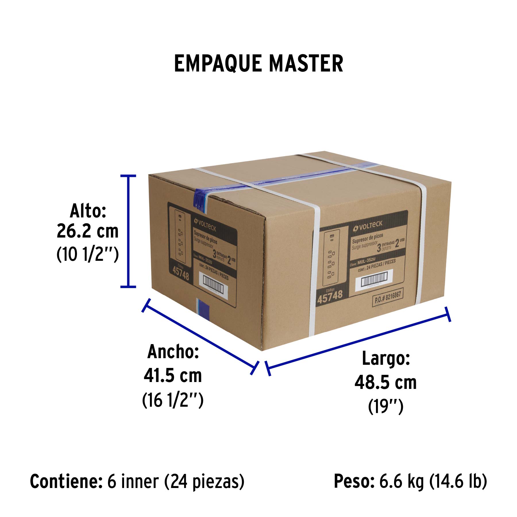 Multicontacto de pared, 490 Joules, 3 contactos y 2 USB A+C - Empaque