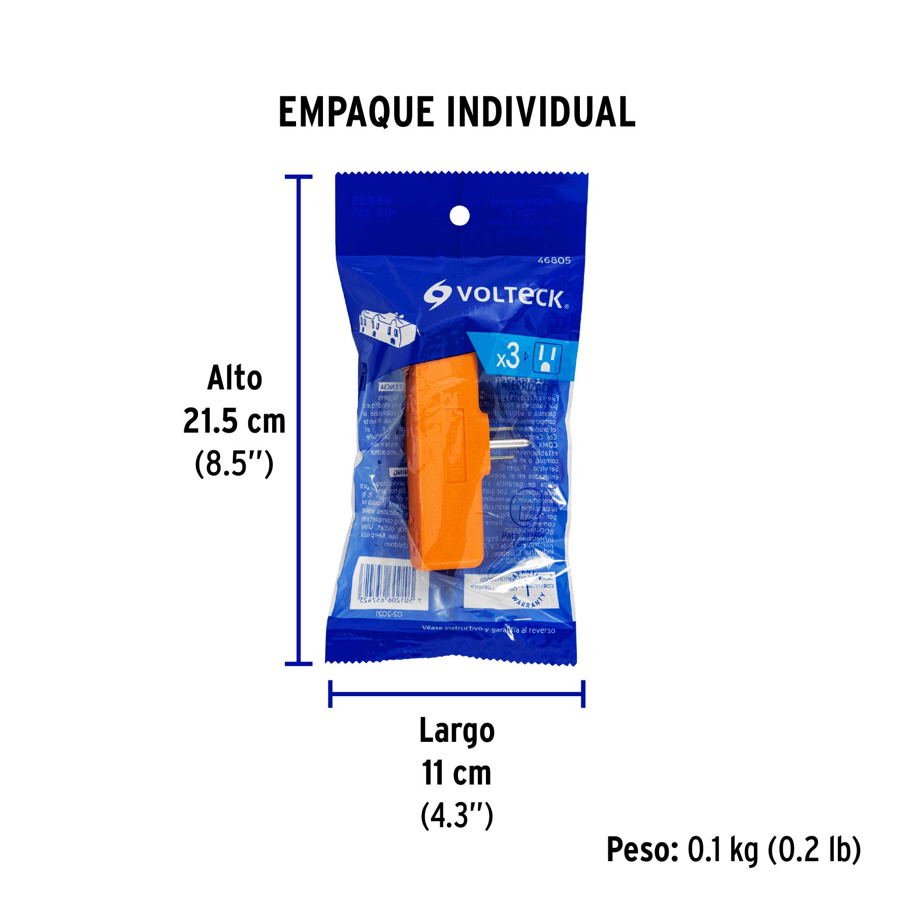 Multicontacto triple aterrizado, tipo "Y",reforzado, VOLTECK - Empaque