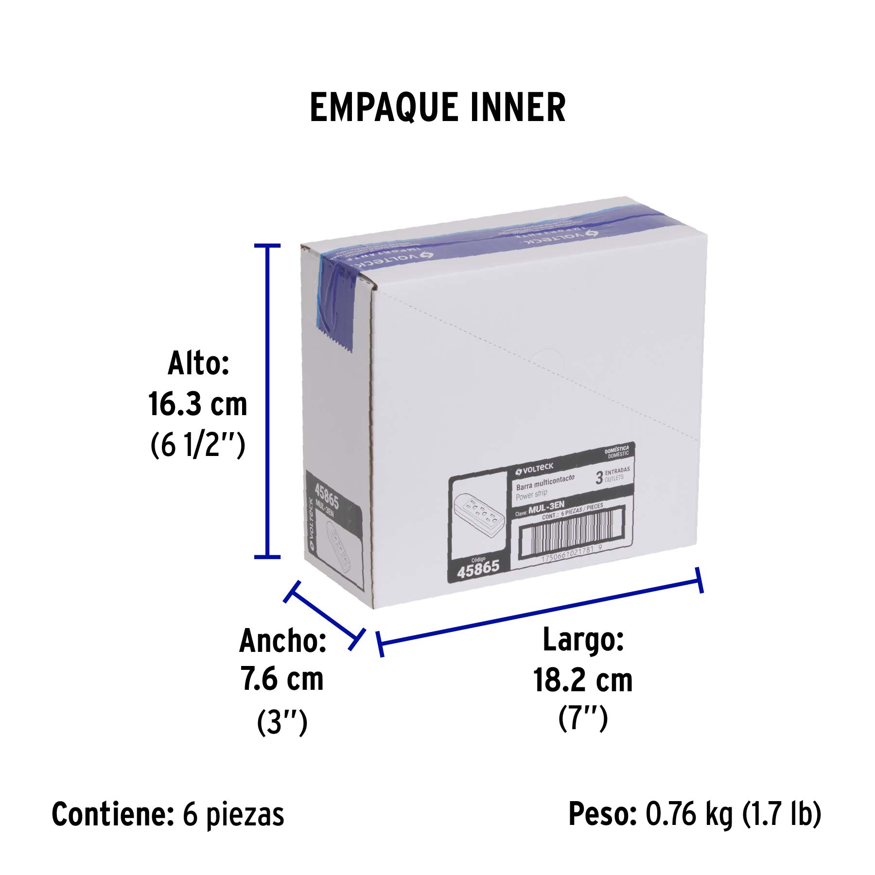 Multicontacto doméstico 3 entradas, negro VOLTECK - Empaque