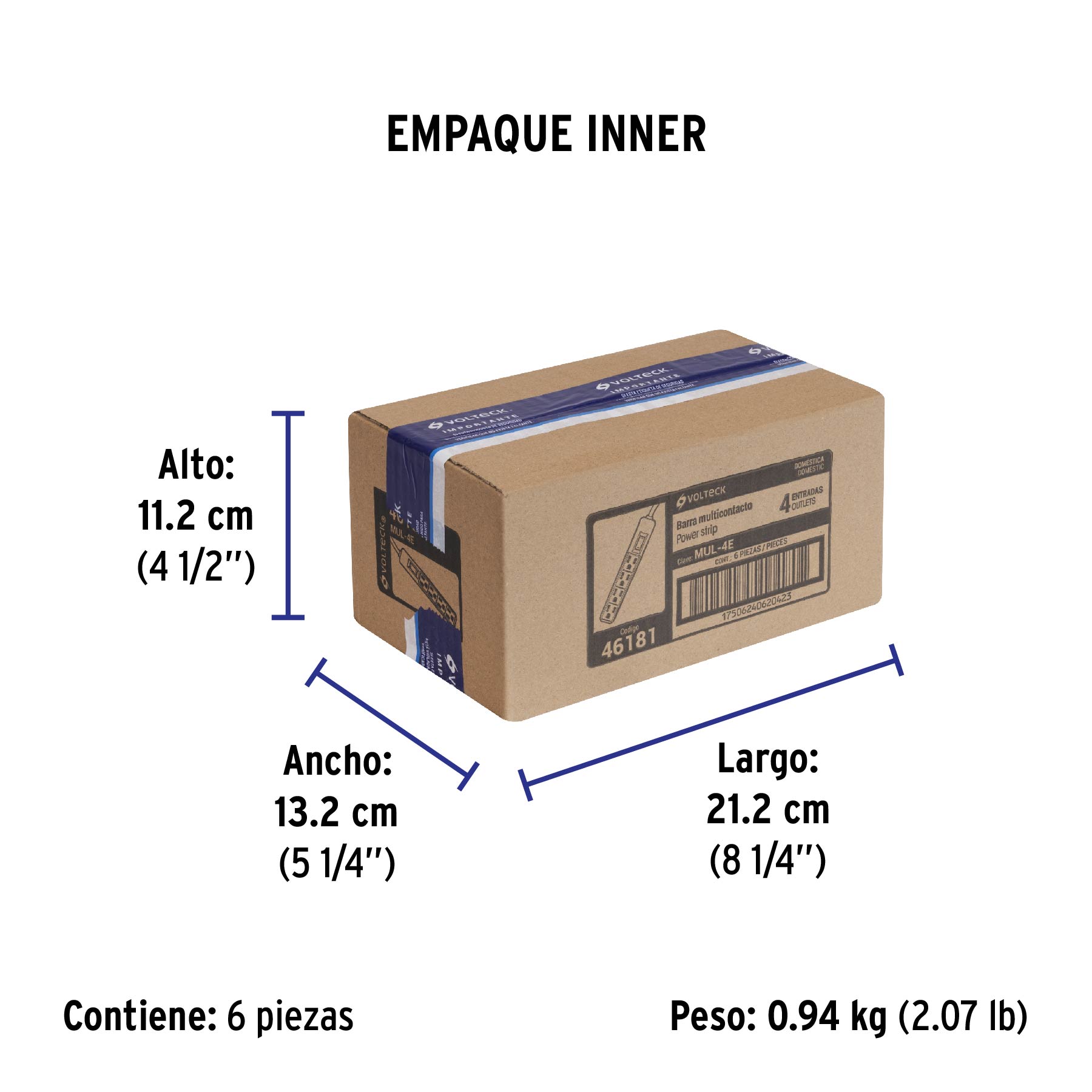 Multicontacto económico 4 entradas, blanco, VOLTECK - Empaque