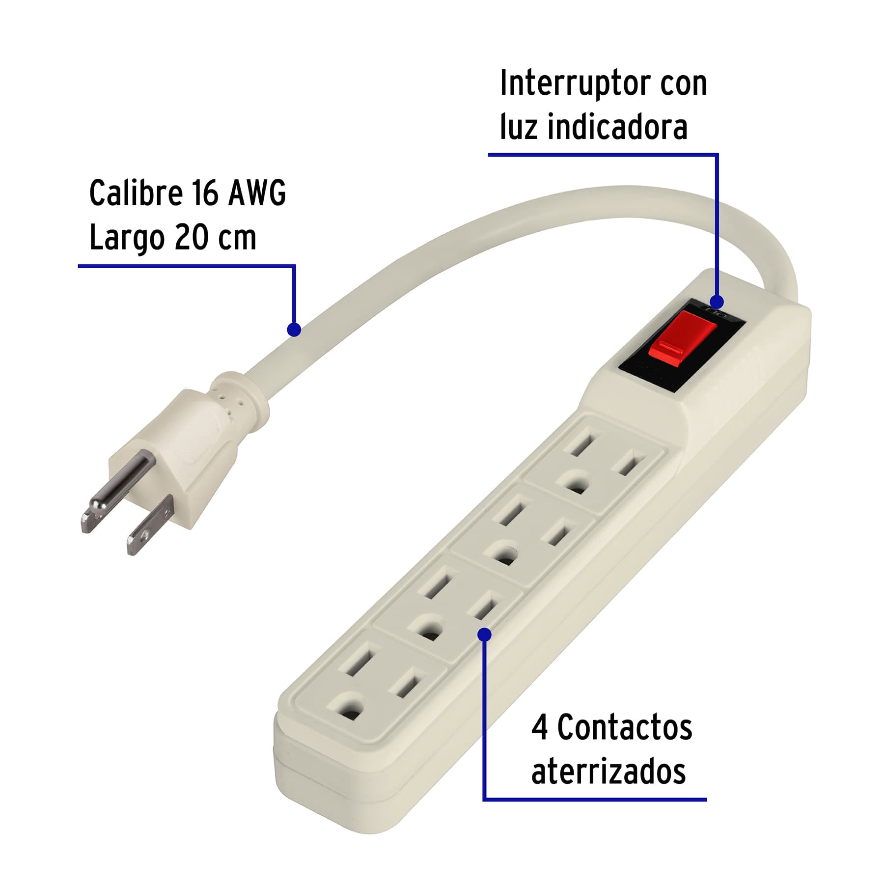 Multicontacto económico 4 entradas, blanco, VOLTECK