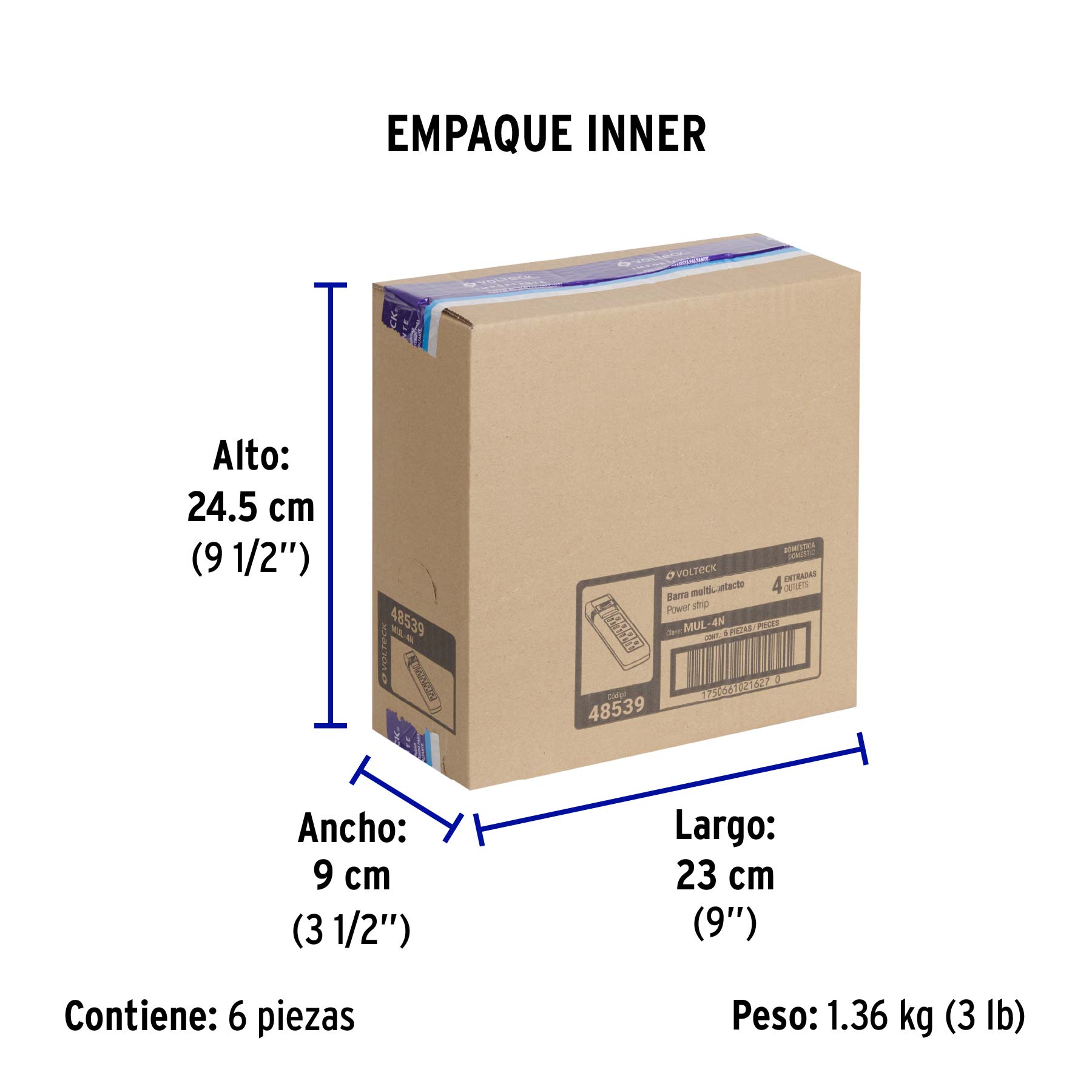 Multicontacto doméstico con 4 entradas, negro, VOLTECK - Empaque