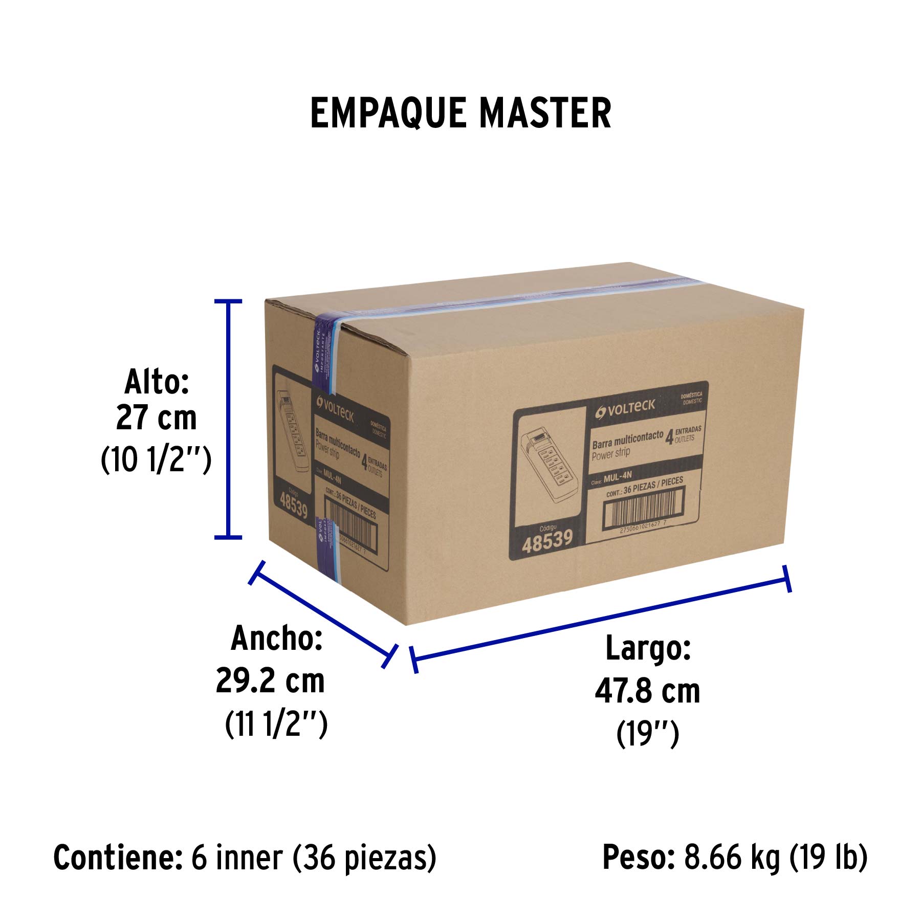 Multicontacto doméstico con 4 entradas, negro, VOLTECK - Empaque