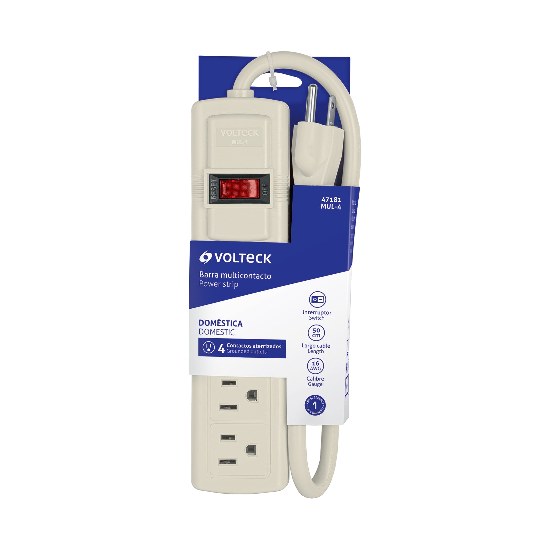 Multicontacto 16 AWG uso rudo con 4 entradas, VOLTECK