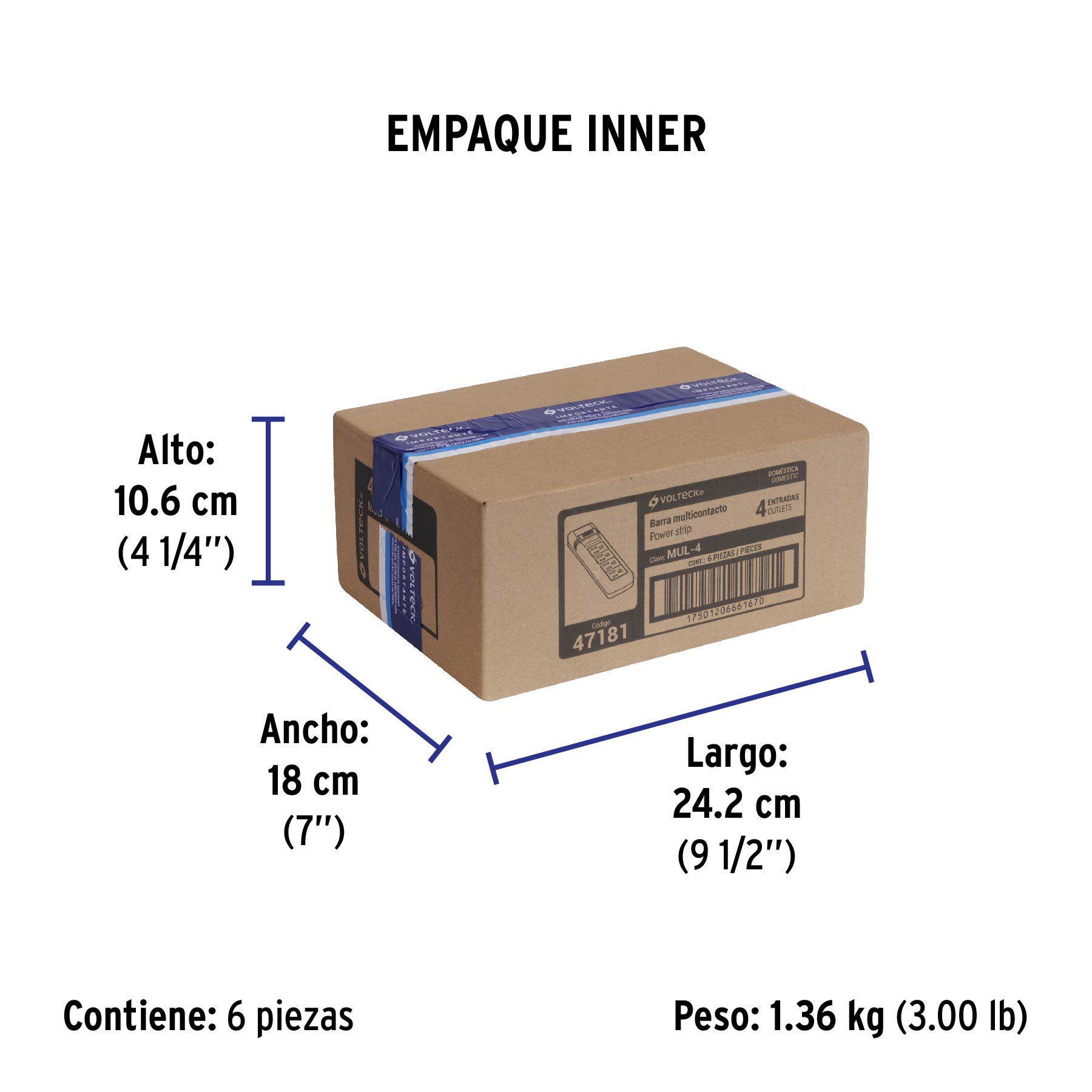 Multicontacto 16 AWG uso rudo con 4 entradas, VOLTECK - Empaque