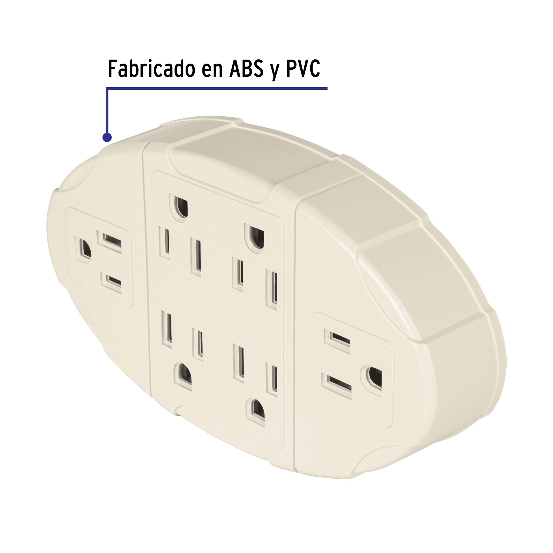 Multicontacto aterrizado ovalado, 6 entradas, VOLTECK