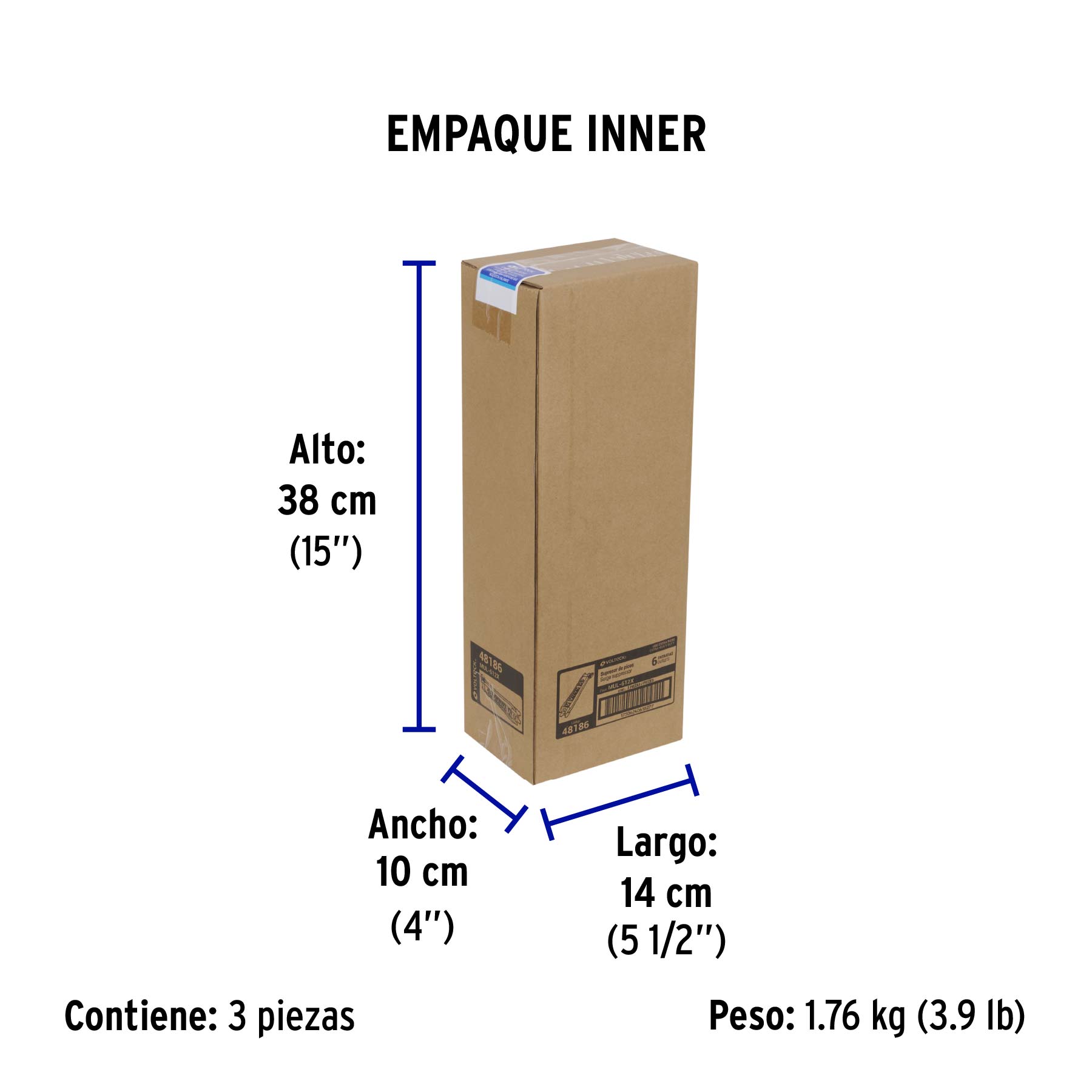 Multicontacto 14 AWG industrial supresor de picos 6 entradas - Empaque