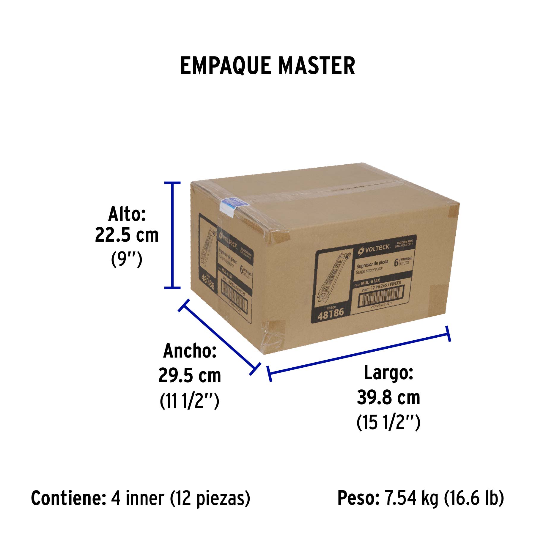 Multicontacto 14 AWG industrial supresor de picos 6 entradas - Empaque