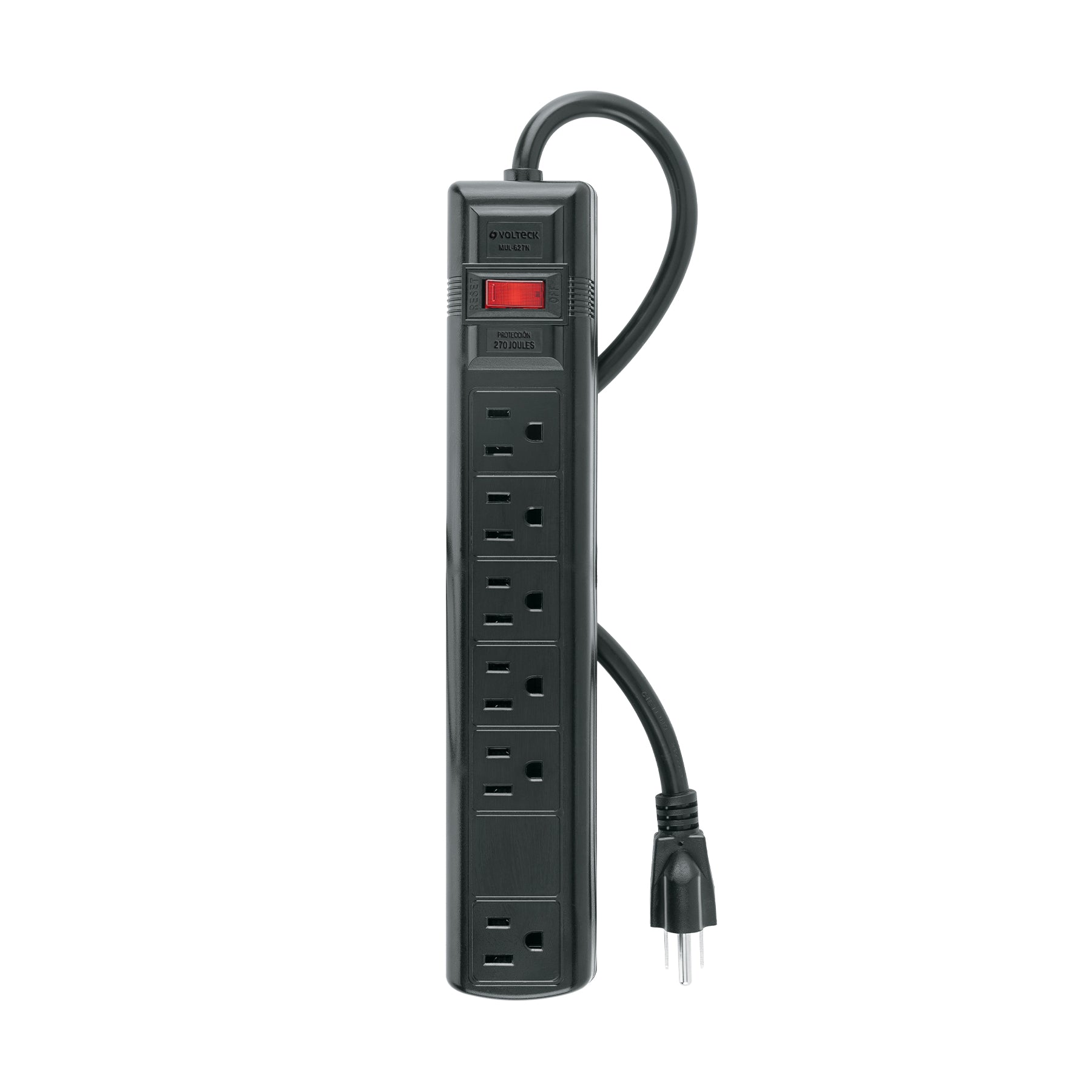 Multicontacto uso rudo 6 entradas sup. de picos 270 J, negro