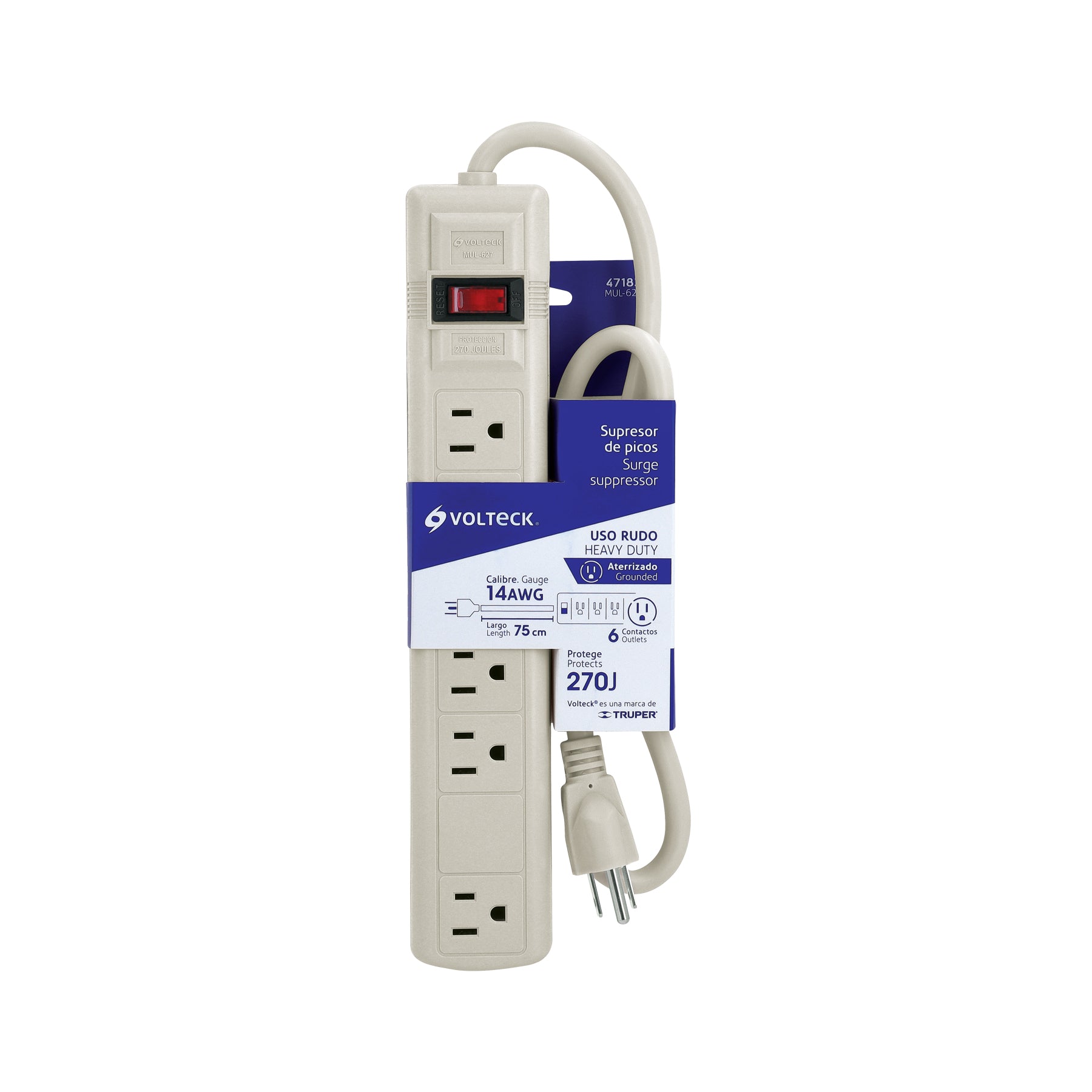 Multicontacto 14 AWG 6 entradas supresor de picos 270 joules