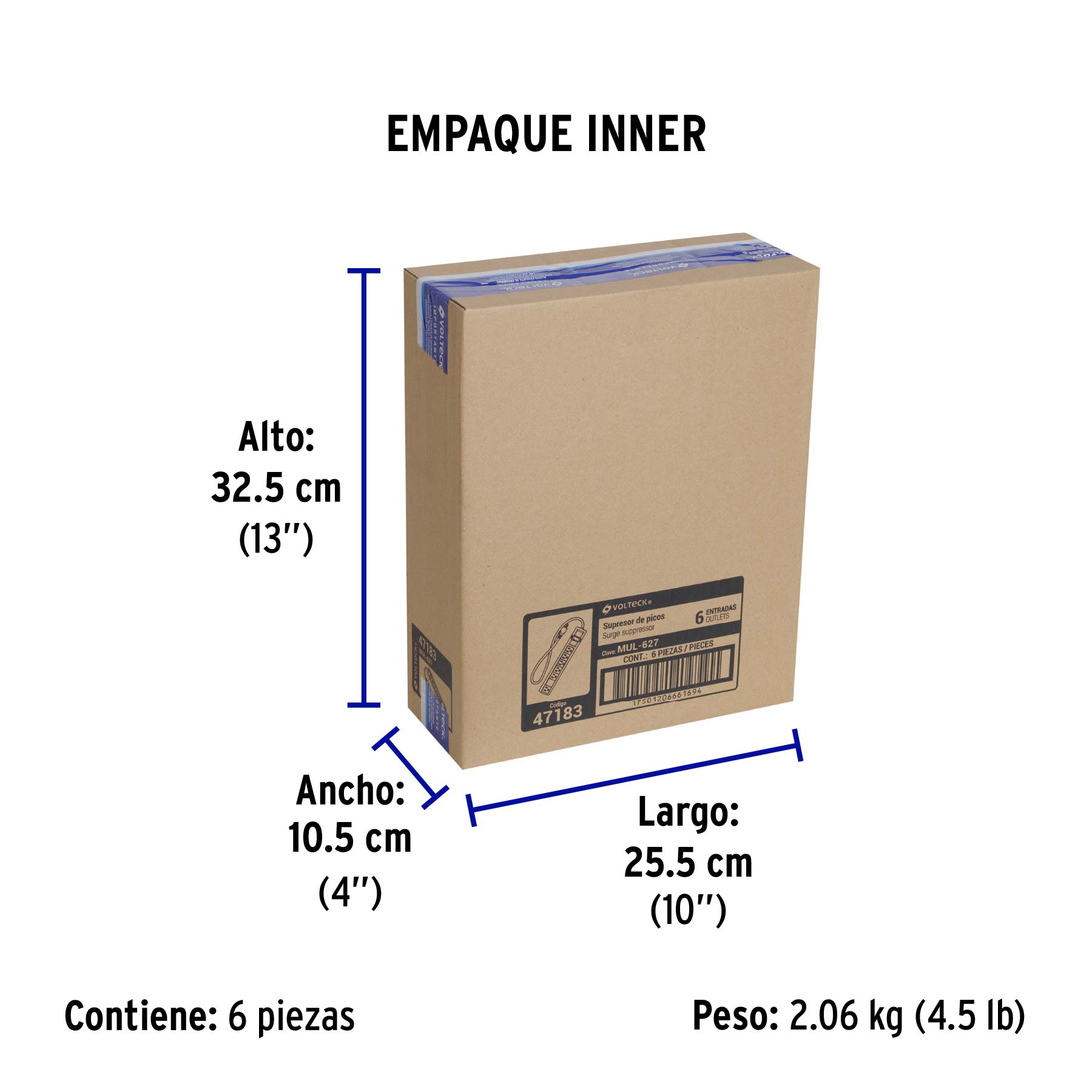 Multicontacto 14 AWG 6 entradas supresor de picos 270 joules - Empaque