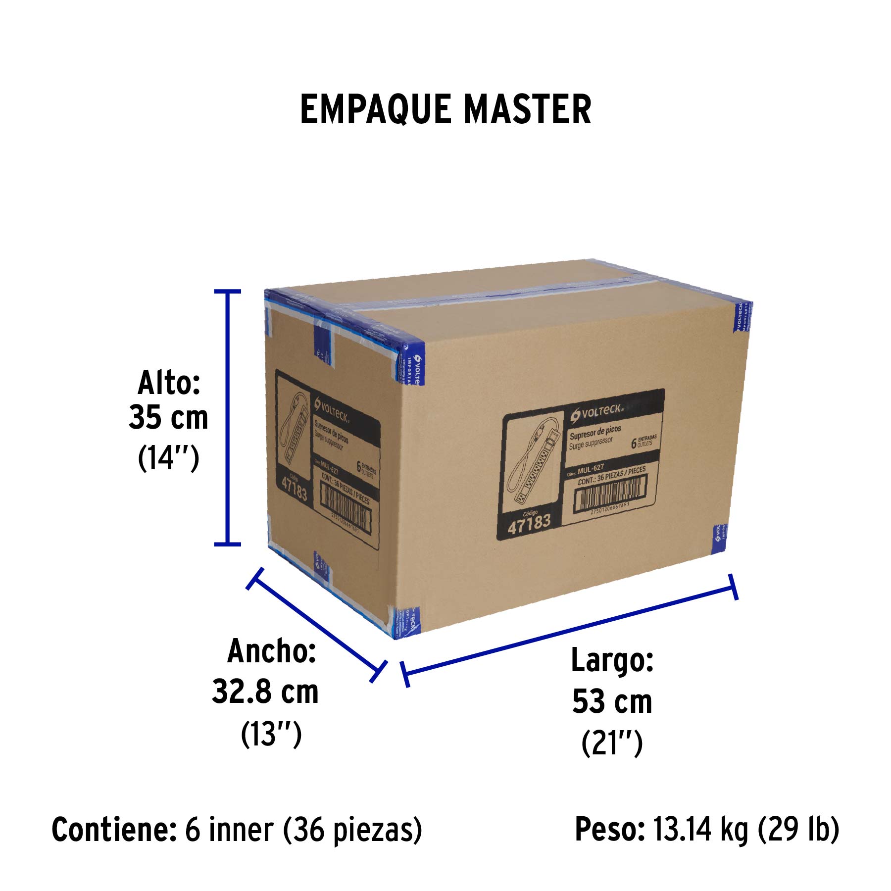 Multicontacto 14 AWG 6 entradas supresor de picos 270 joules - Empaque