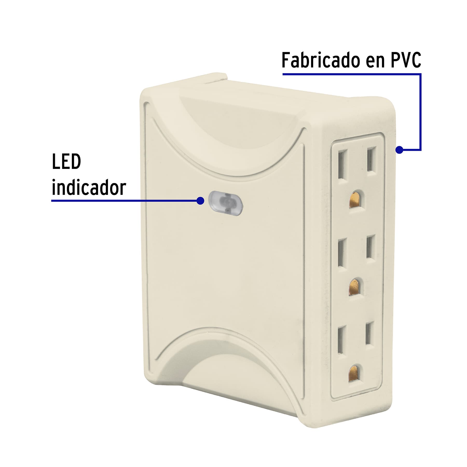 Multicontacto 6 entradas, aterrizado, lateral, VOLTECK