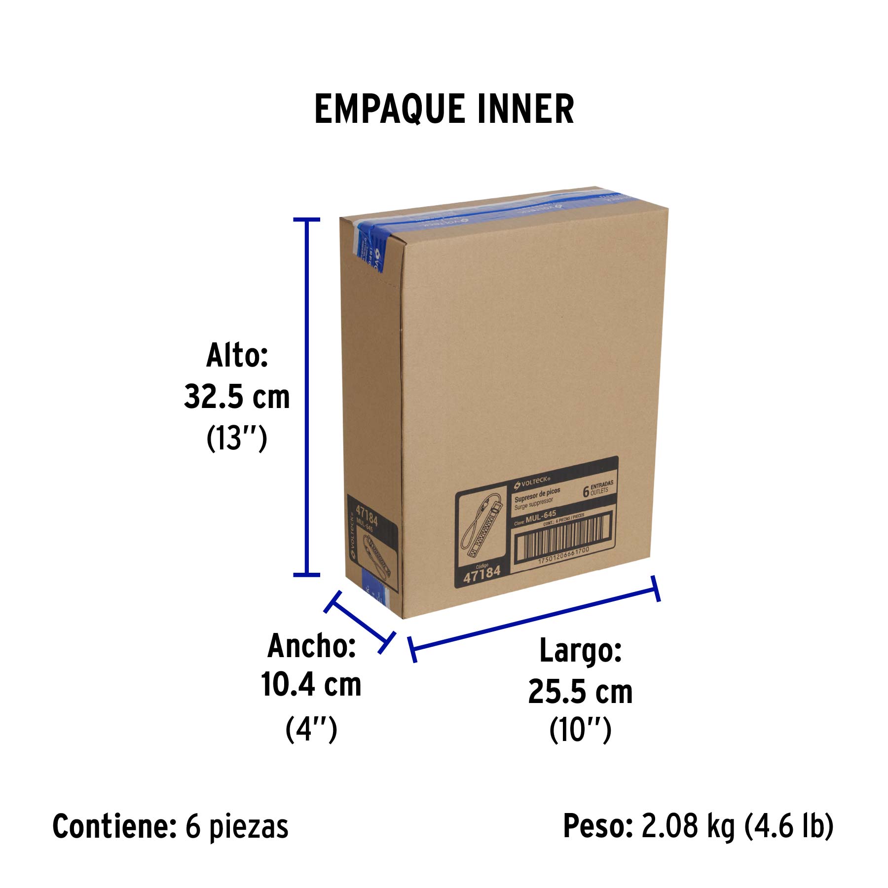 Multicontacto 14 AWG 6 entradas supresor de picos 450 joules - Empaque